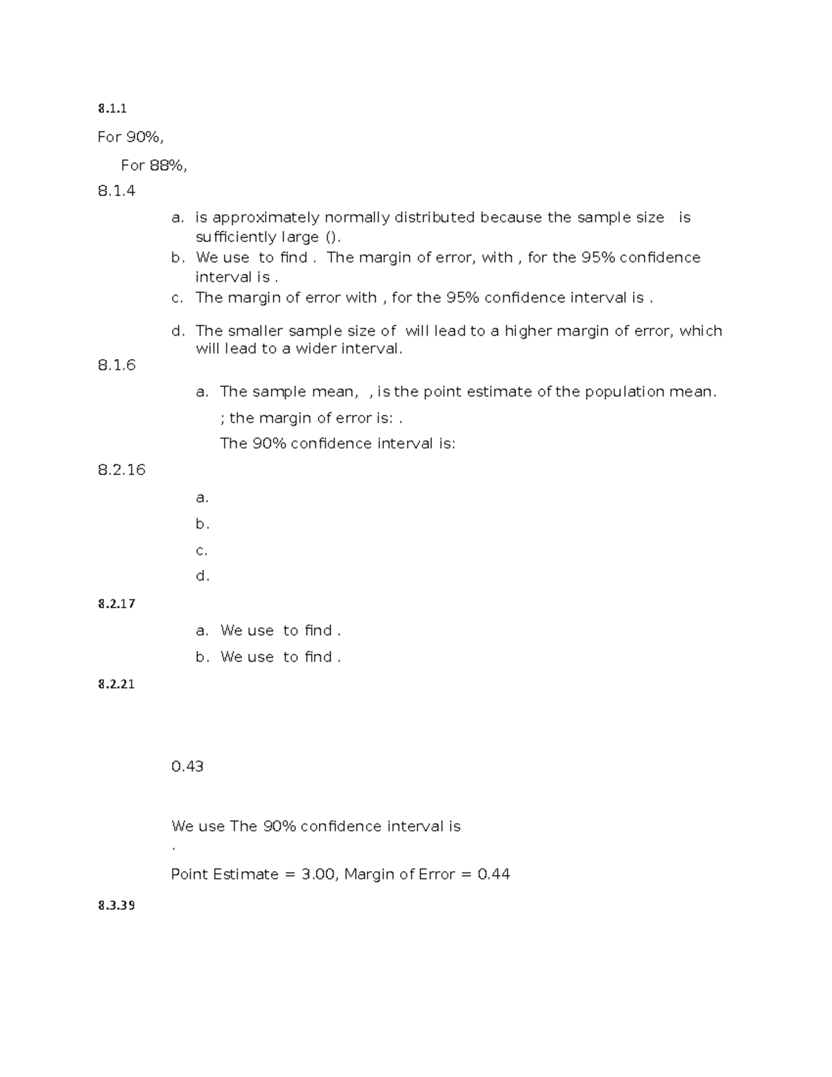 Chapter+8+Solutions - Statistics Practice Questions For CHapter 8 - 8 ...