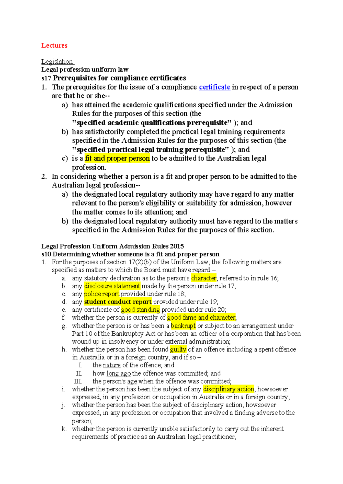 Lectures Lecture notes from the course Lectures Legislation Legal