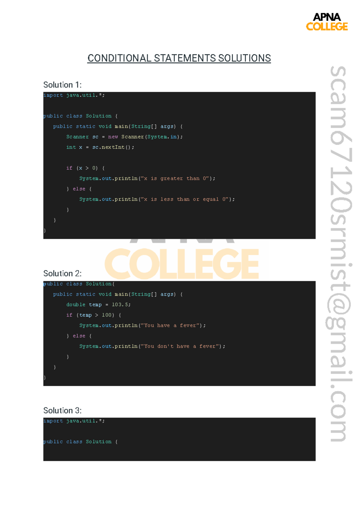 Conditional Solutions - CONDITIONAL STATEMENTS SOLUTIONS Solution 1 ...