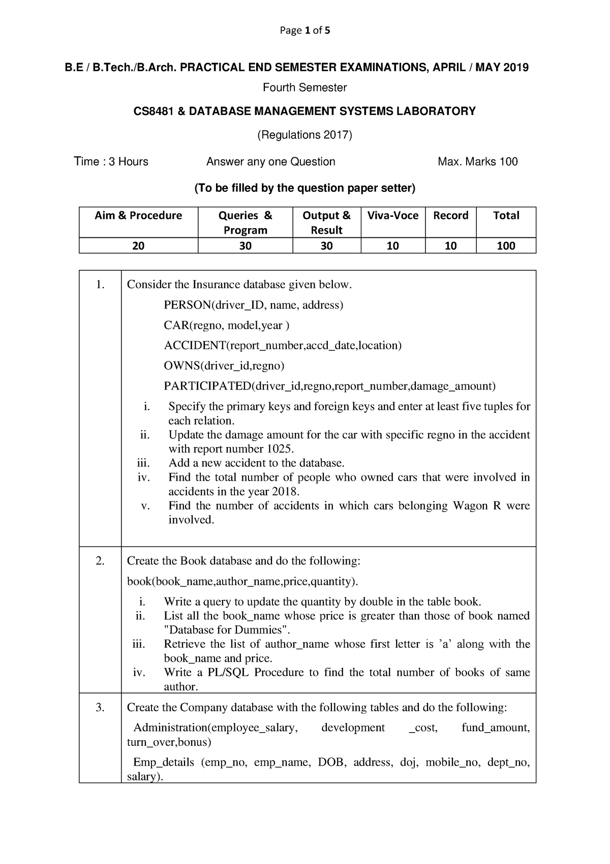 CS8481 - 18 - Lab Manual For Preparation For Practical Examination - B ...