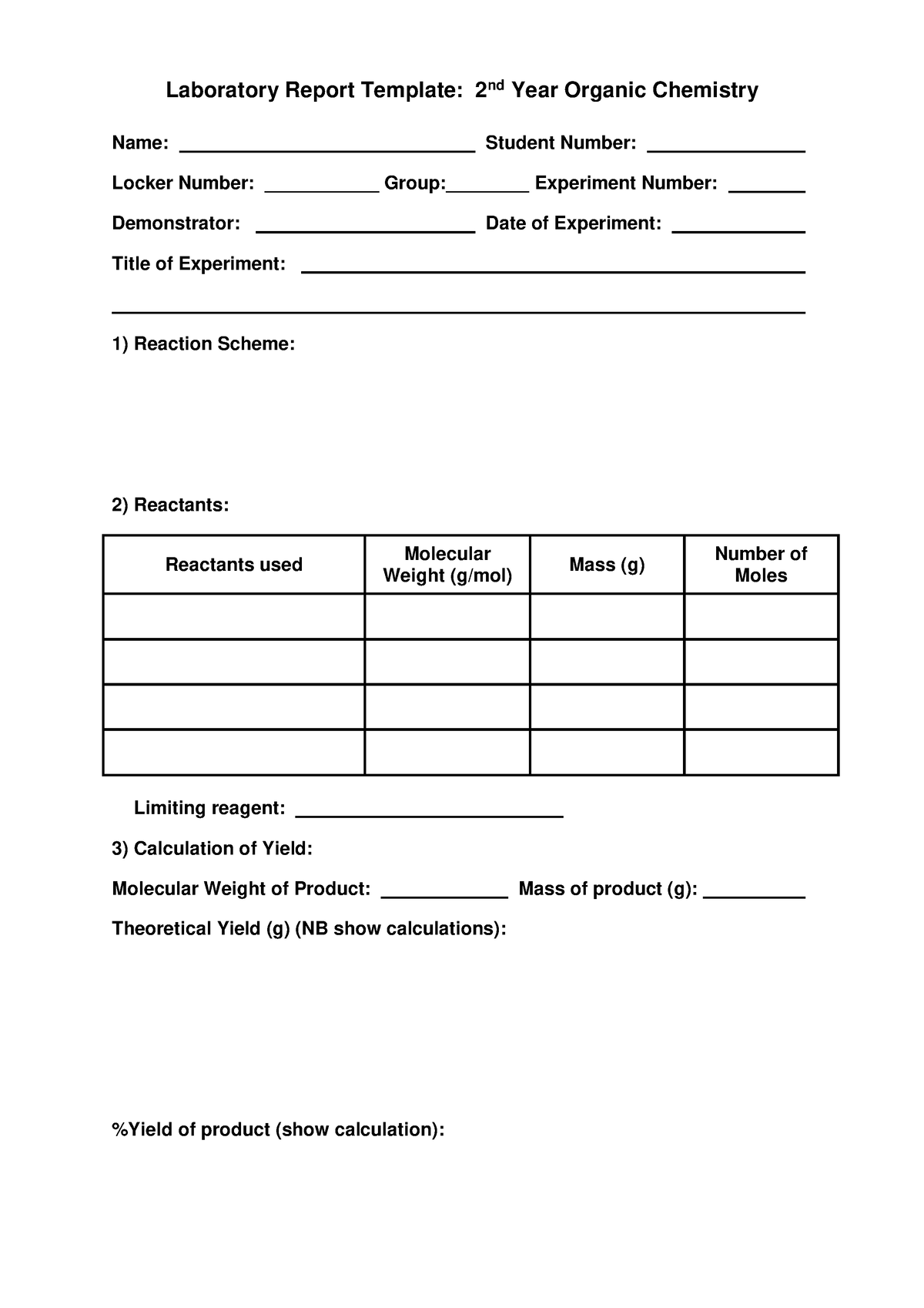 Laboratory Report Template - 7) TLC (if Required- Sketch, List Solvent ...