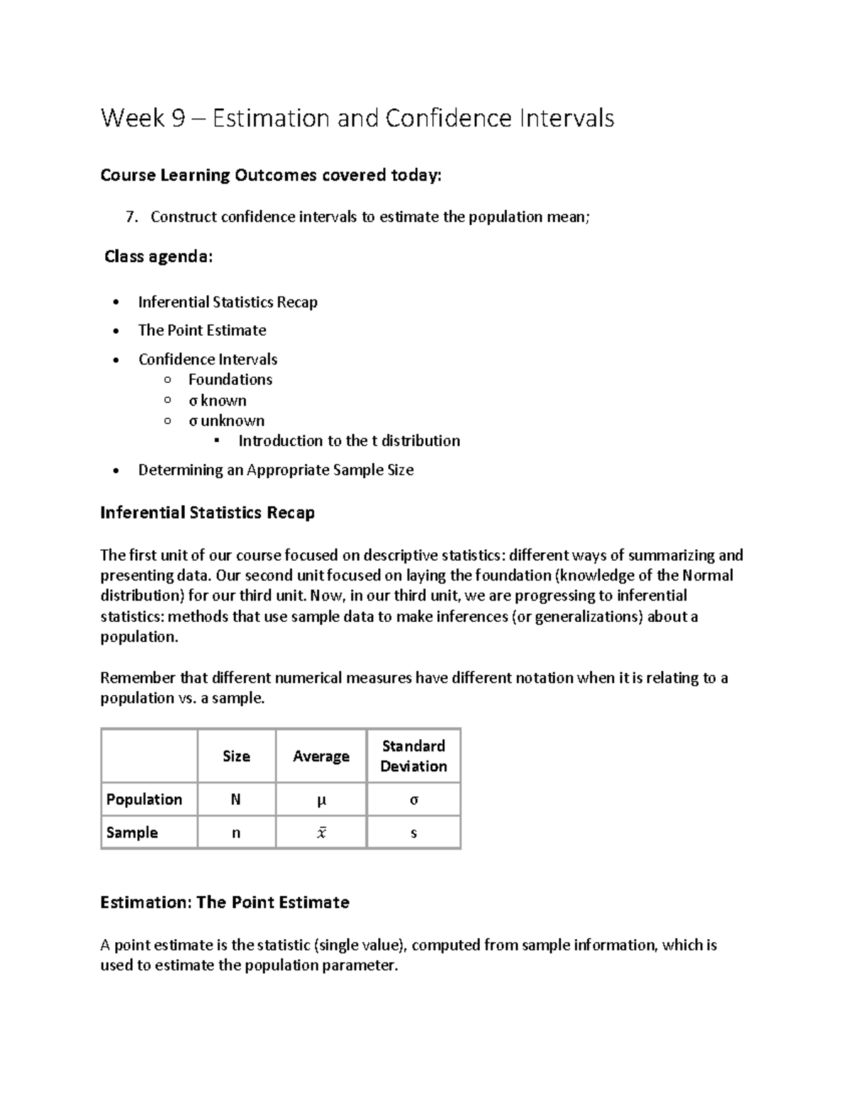 RAPP 5004 Week 9 Notes - Estimation and Confidence Intervals 2 - Week 9 ...
