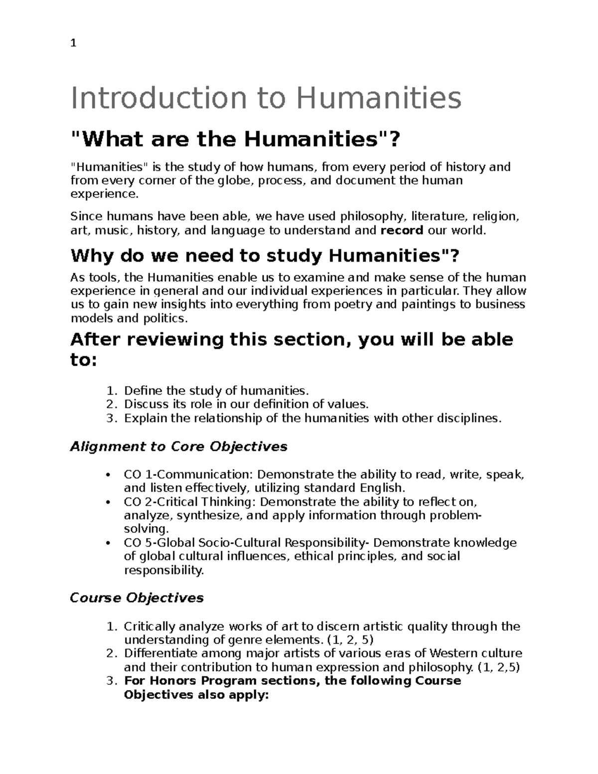 Introduction To Humanities - Introduction To Humanities "What Are The ...