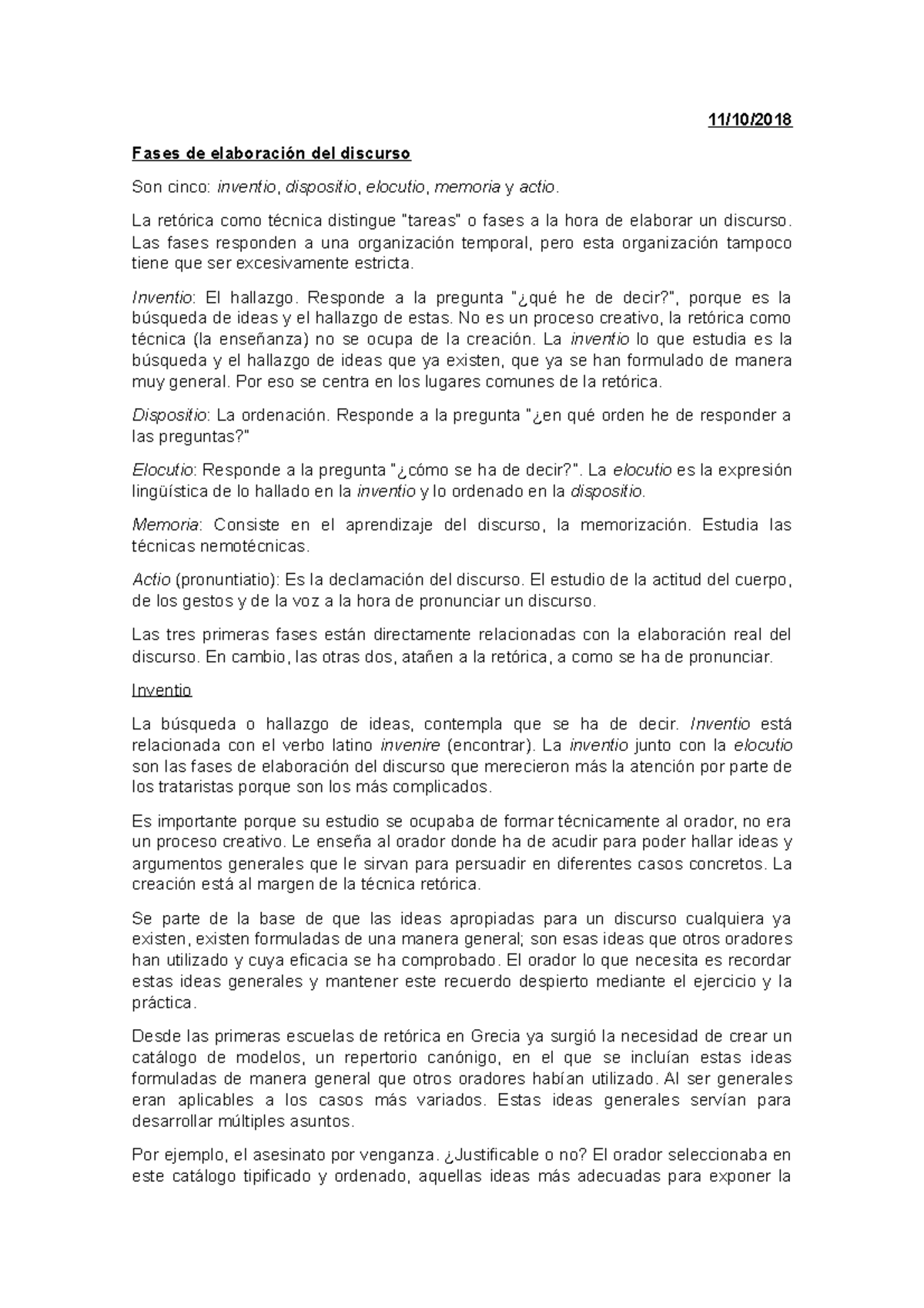 TEMA 3 - Apunts 3 - 11/10/ Fases De Elaboración Del Discurso Son Cinco ...