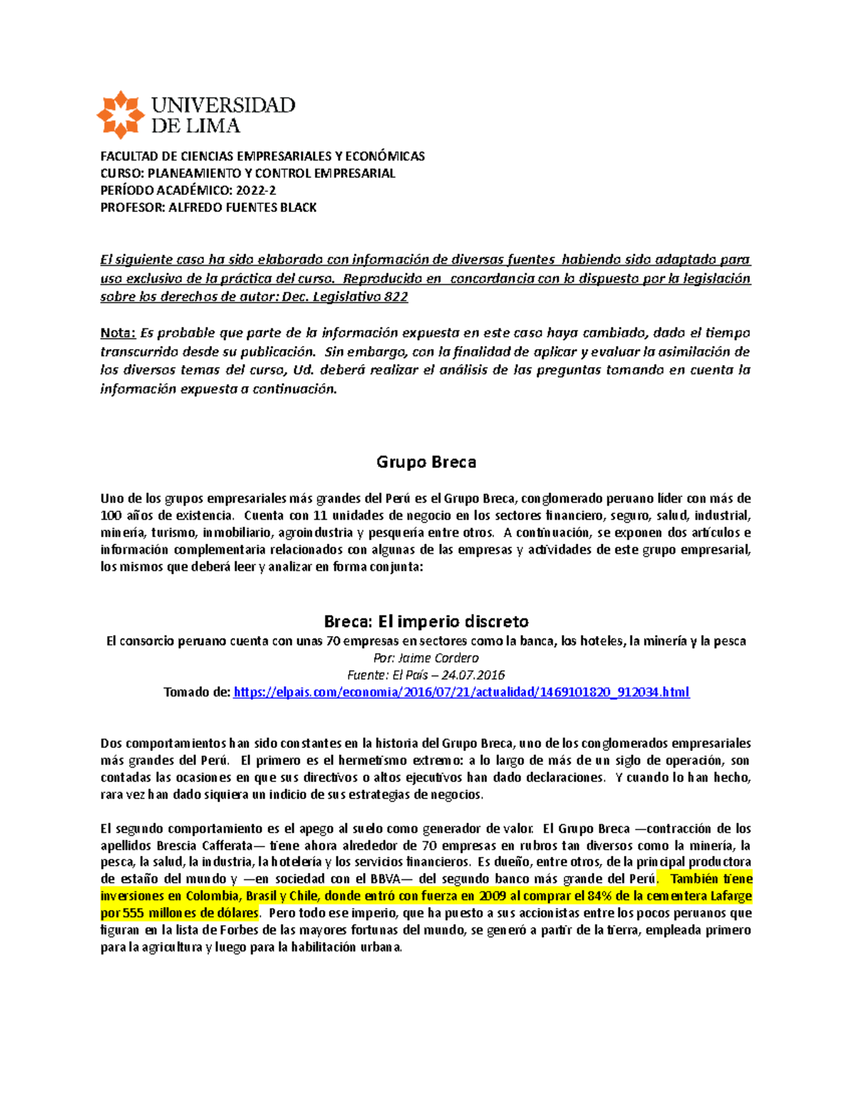 Grupo Breca - ... - FACULTAD DE CIENCIAS EMPRESARIALES Y ECONÓMICAS ...