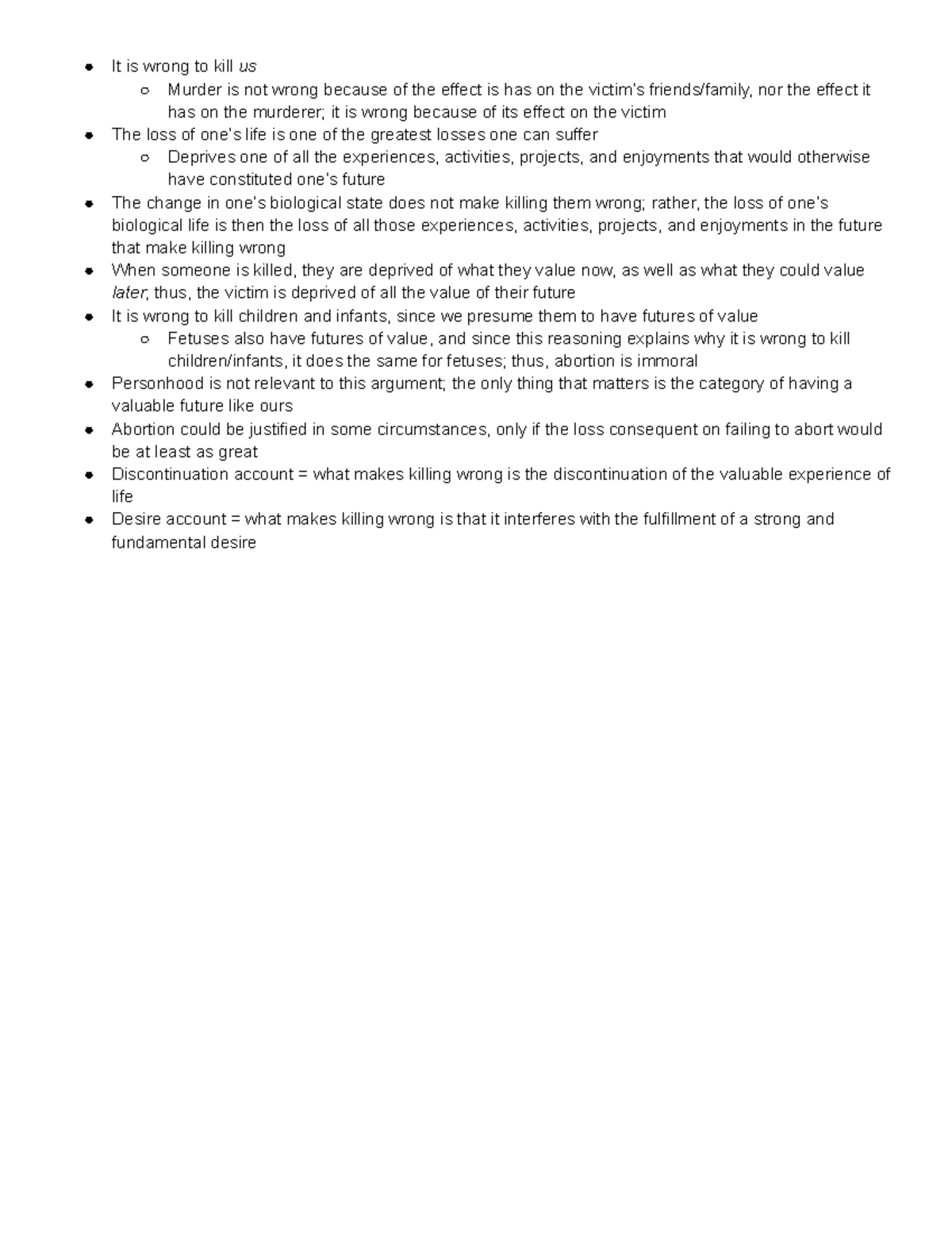 Pages 334-346: Don Marquis's Argument Against Abortion - It is wrong to ...