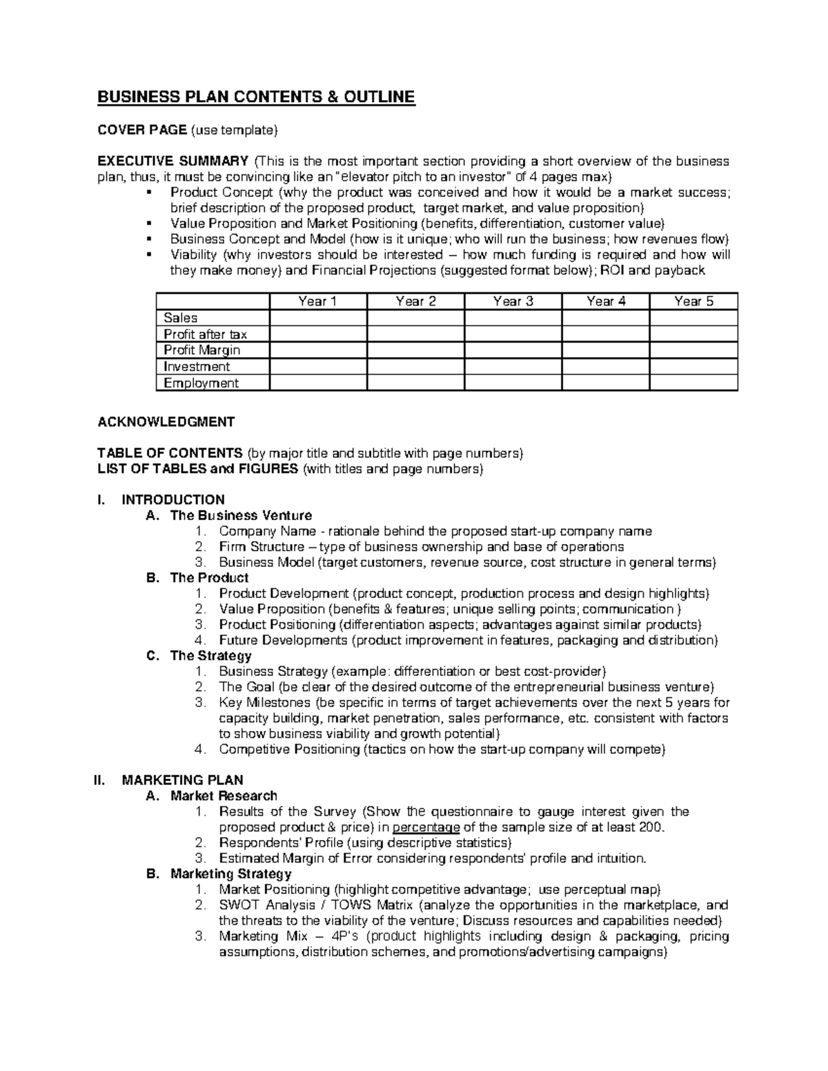 IE103 Business Plan Template module 3 3 - BUSINESS PLAN CONTENTS ...