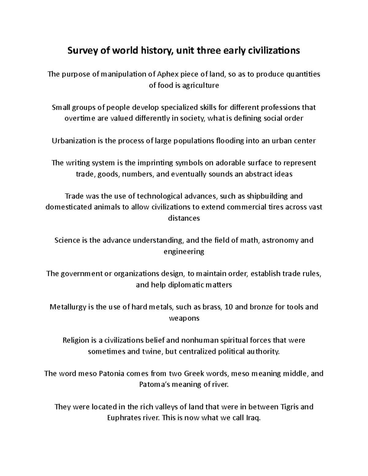 Survey of world history 2 The word meso Patonia comes from two Greek