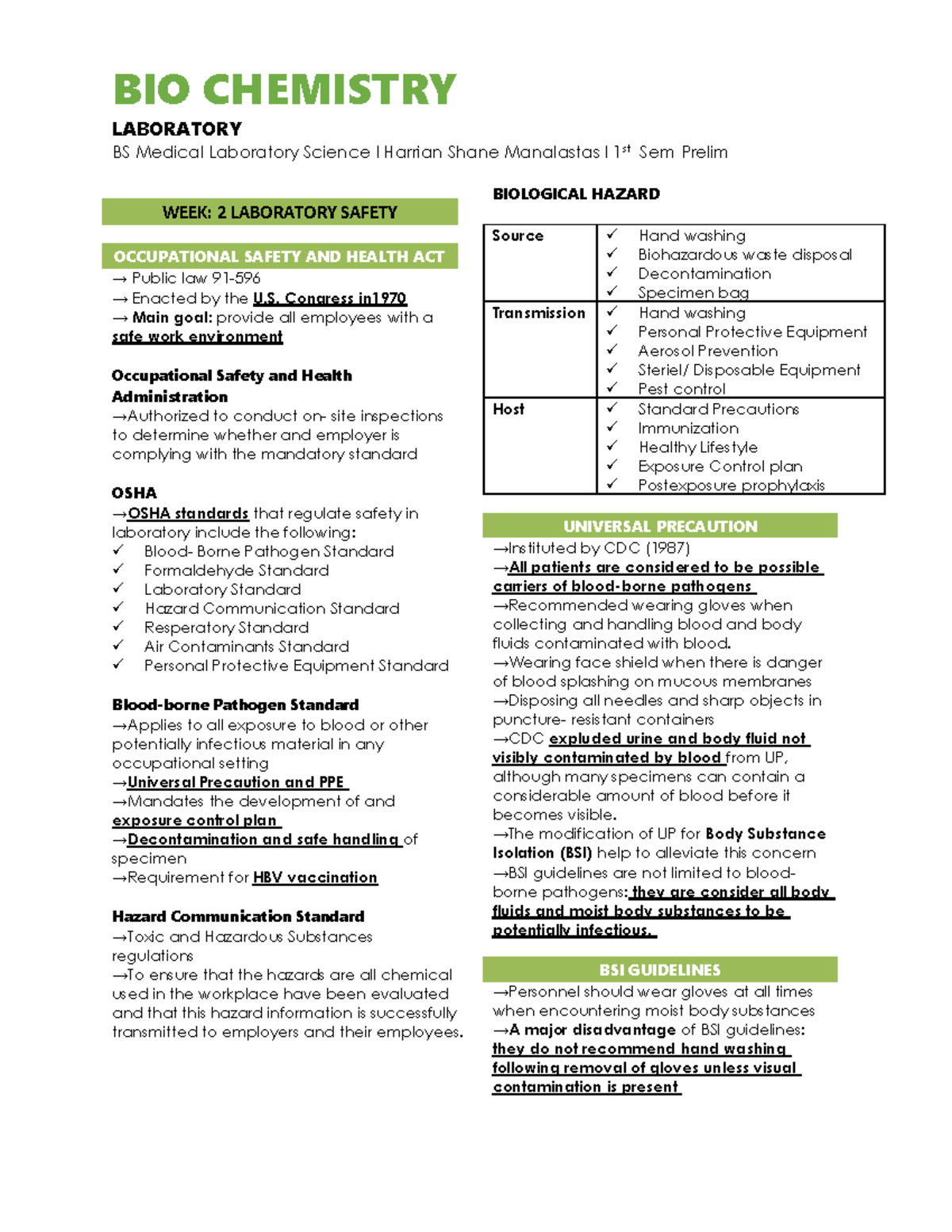 WEEK 2 LAB Safety Prelim LABORATORY BS Medical Laboratory Science I
