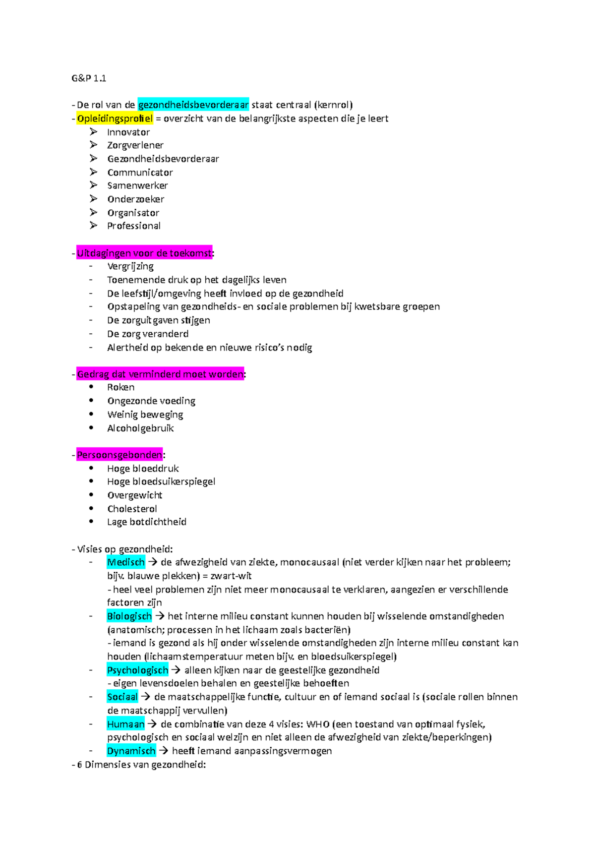 Les 1 1 Gezondheidsbevordering En Preventie Samenvatting Gandp 1 De