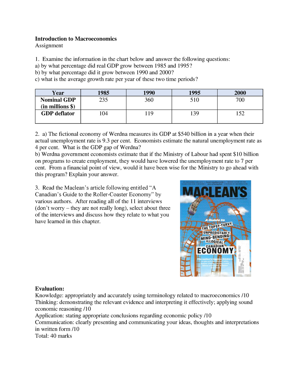 introduction to macroeconomics assignment