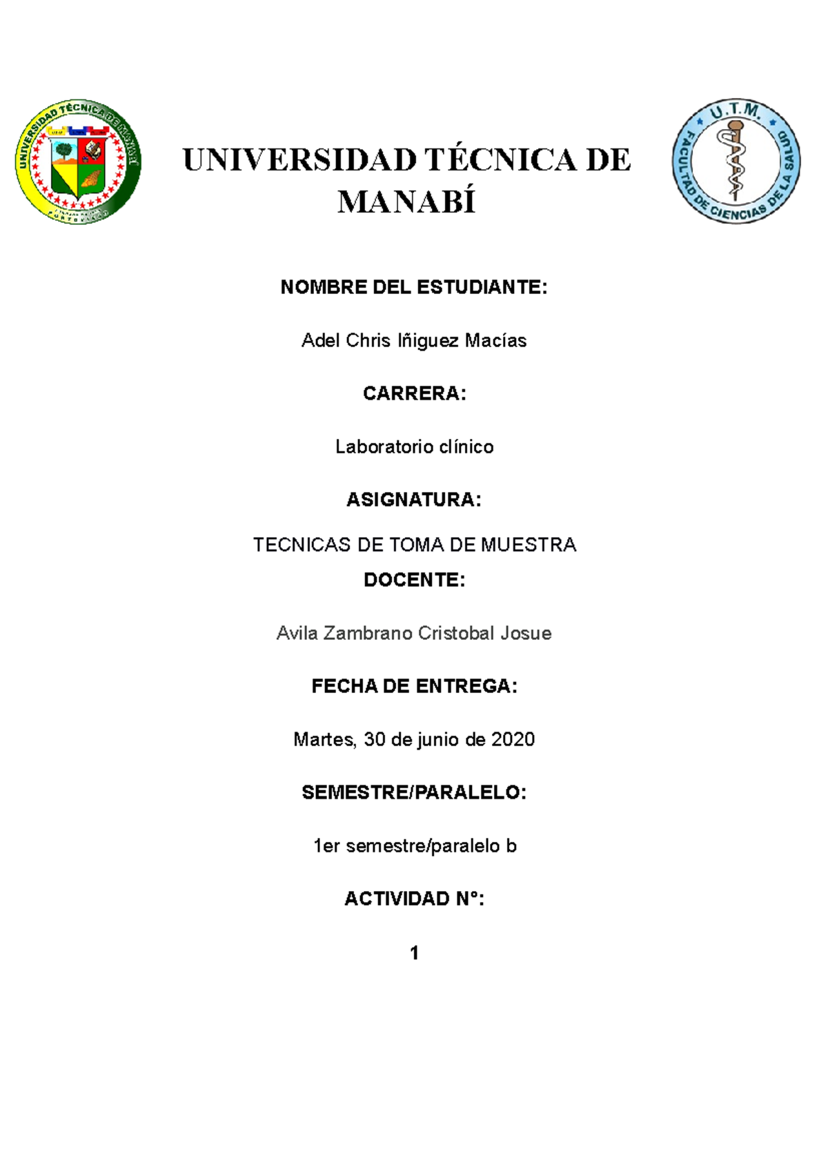 Chris Iñiguez - tareea - UNIVERSIDAD TÉCNICA DE MANABÍ NOMBRE DEL ...