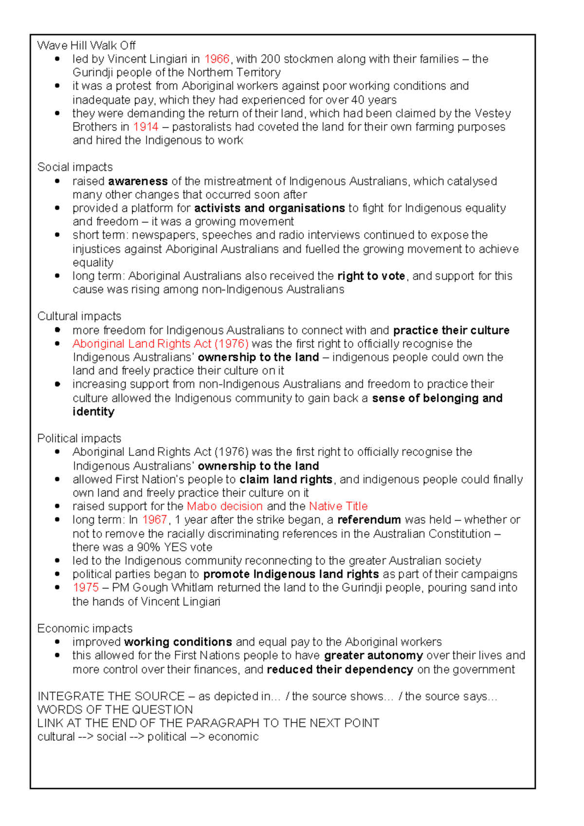 Year 10 history notes - Wave Hill Walk Off led by Vincent Lingiari in ...