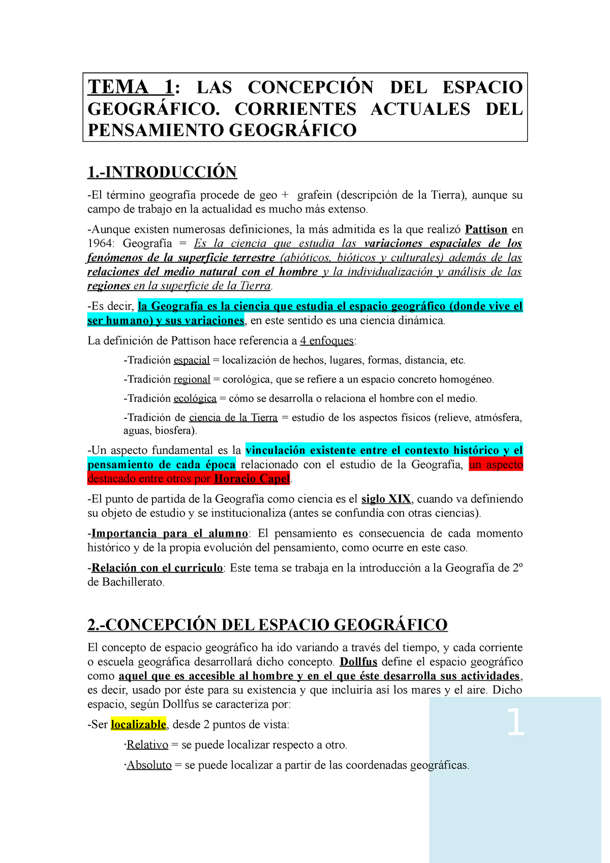 1- LA Concepción DEL Espacio Geográfico - 1 TEMA 1 : LAS CONCEPCIÓN DEL ...