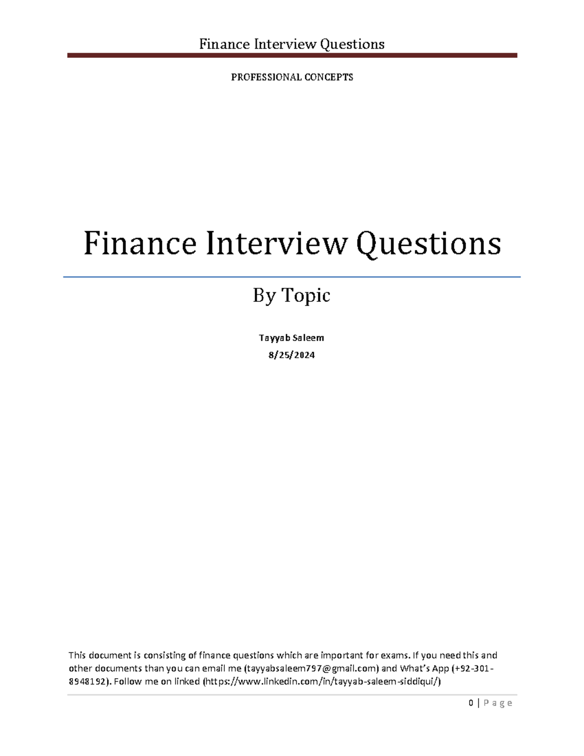 Finance Questions 1725210055 - 0 | P a g e PROFESSIONAL CONCEPTS ...