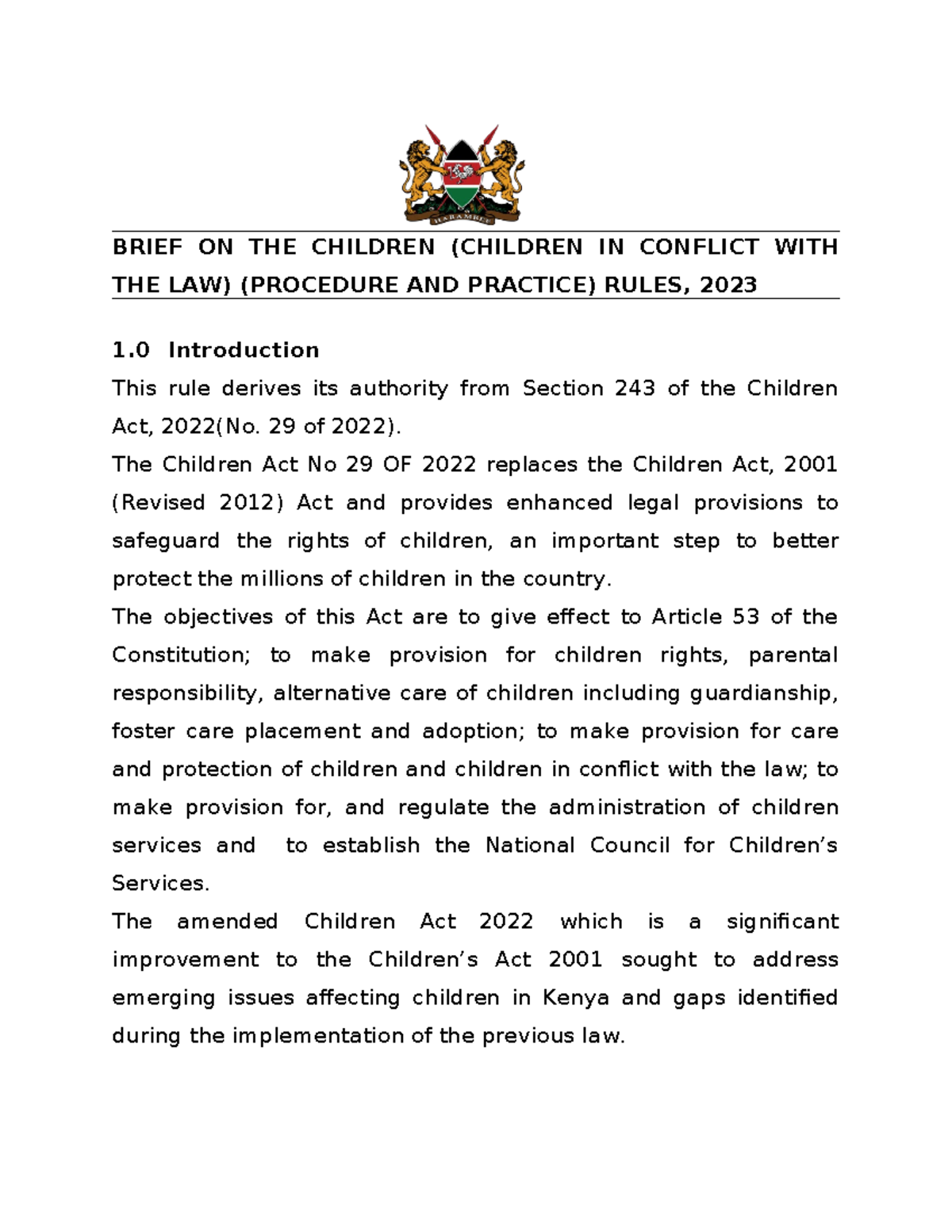 Brief ON THE Children rule - BRIEF ON THE CHILDREN (CHILDREN IN ...