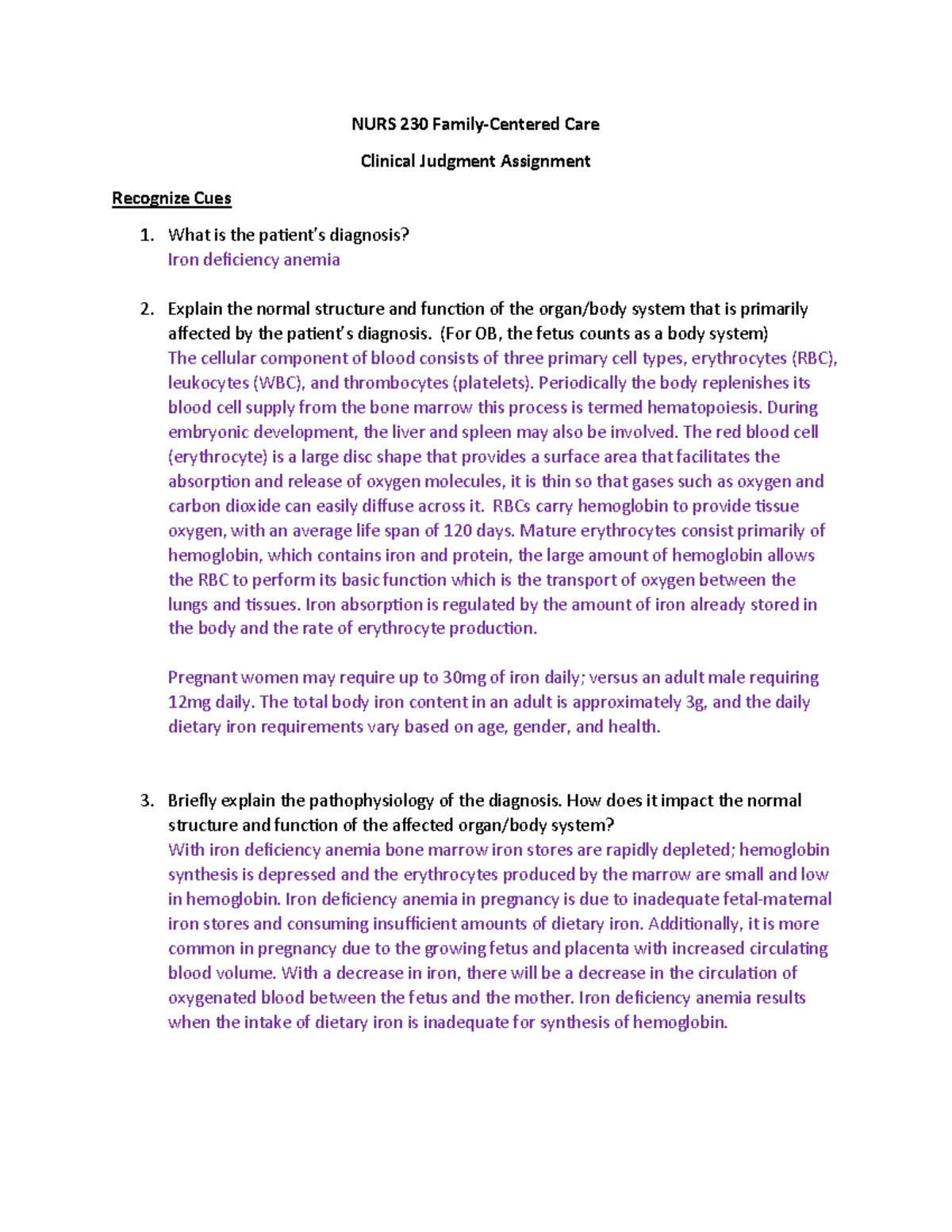 Clinical+Judgment+Anemia - NURS 230 Family-Centered Care Clinical ...