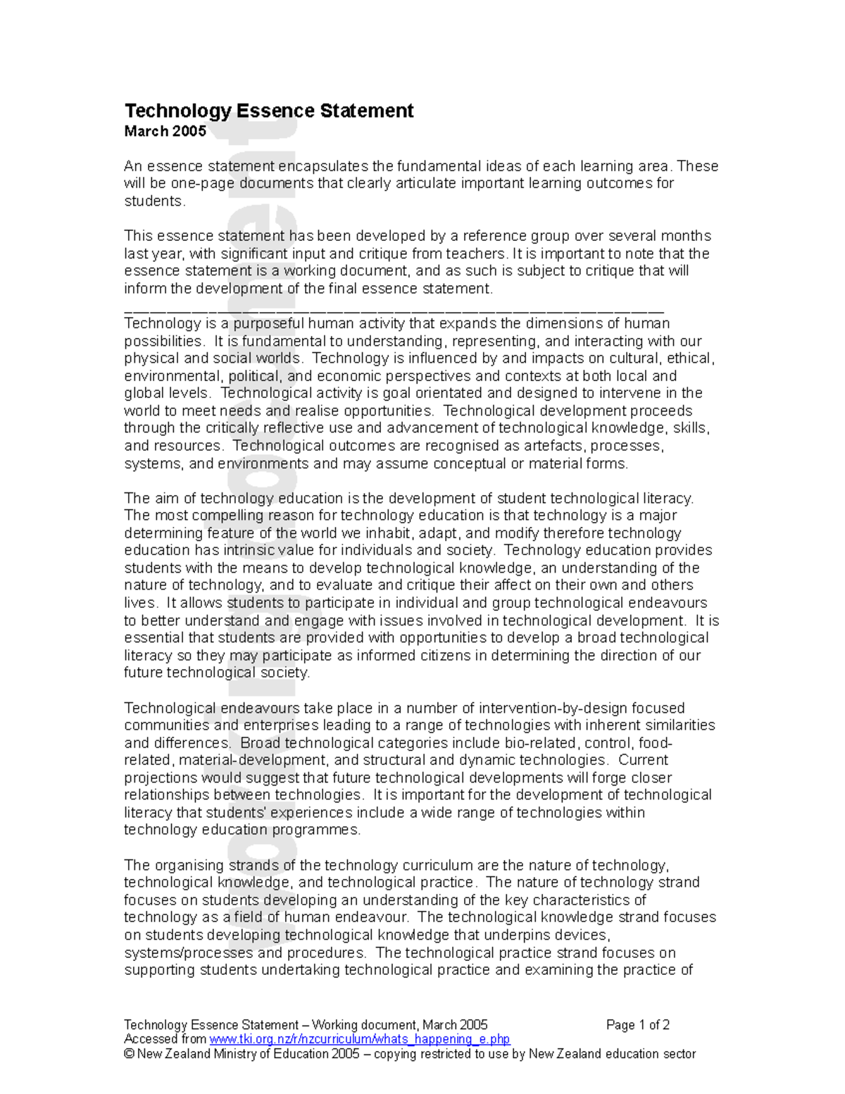 Tech essence stat 0305 notes Technology Essence Statement March