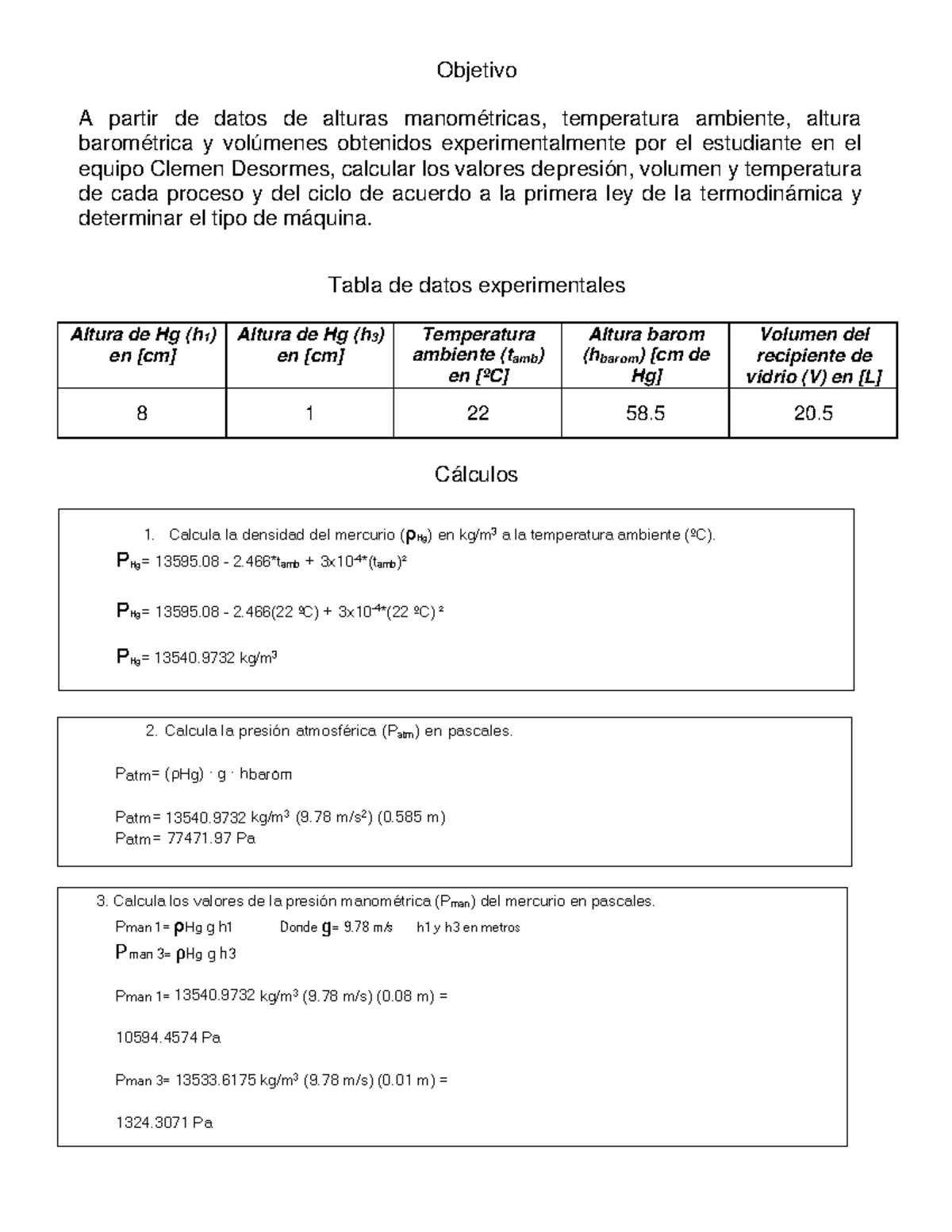 Practica 8 Termodinamica - Objetivo A Partir De Datos De Alturas ...