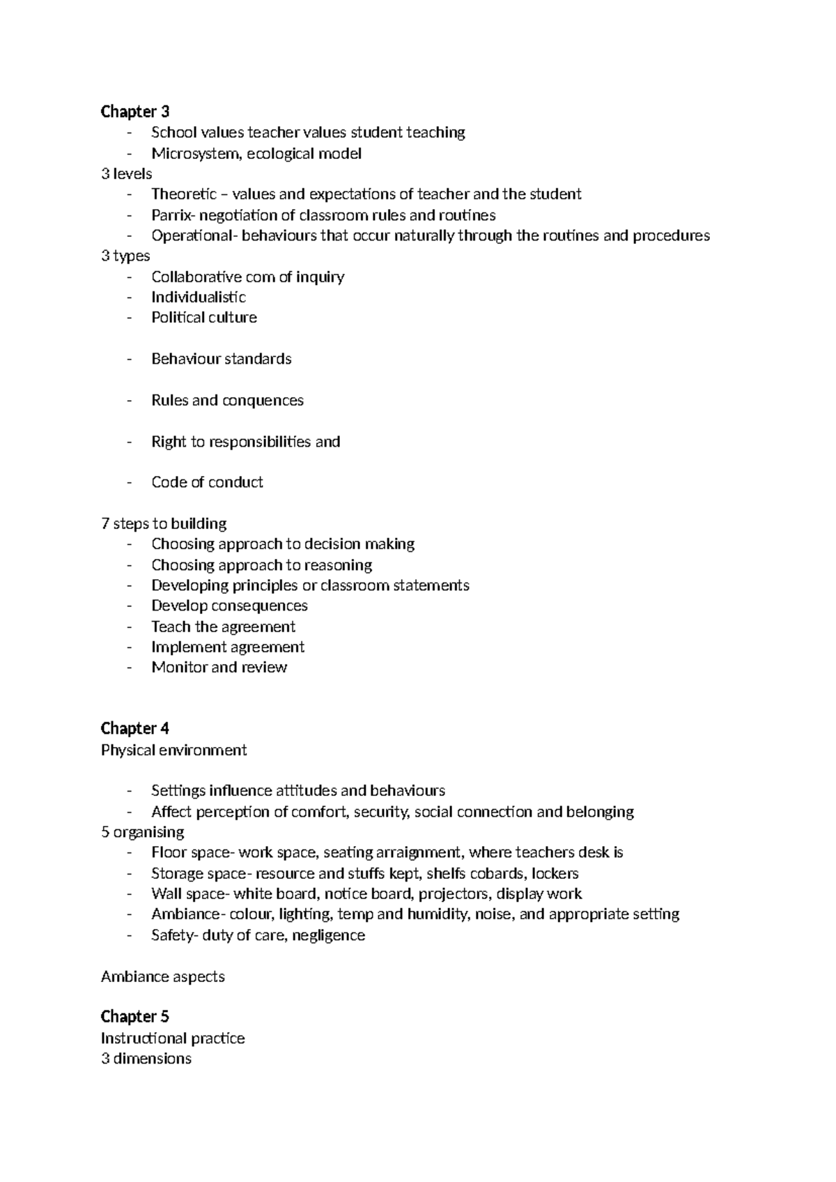 Chapter summarys - summary - Chapter 3 - School values teacher values ...