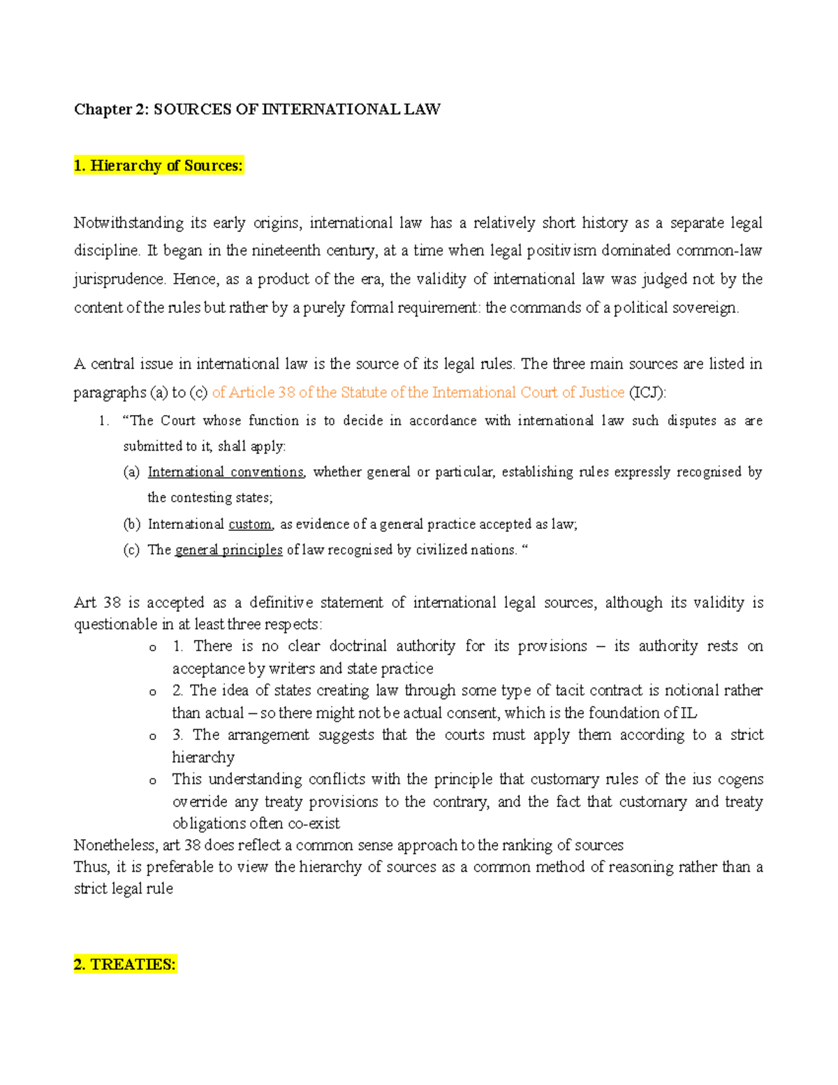 Additional - June notes - Chapter 2: SOURCES OF INTERNATIONAL LAW 1 ...