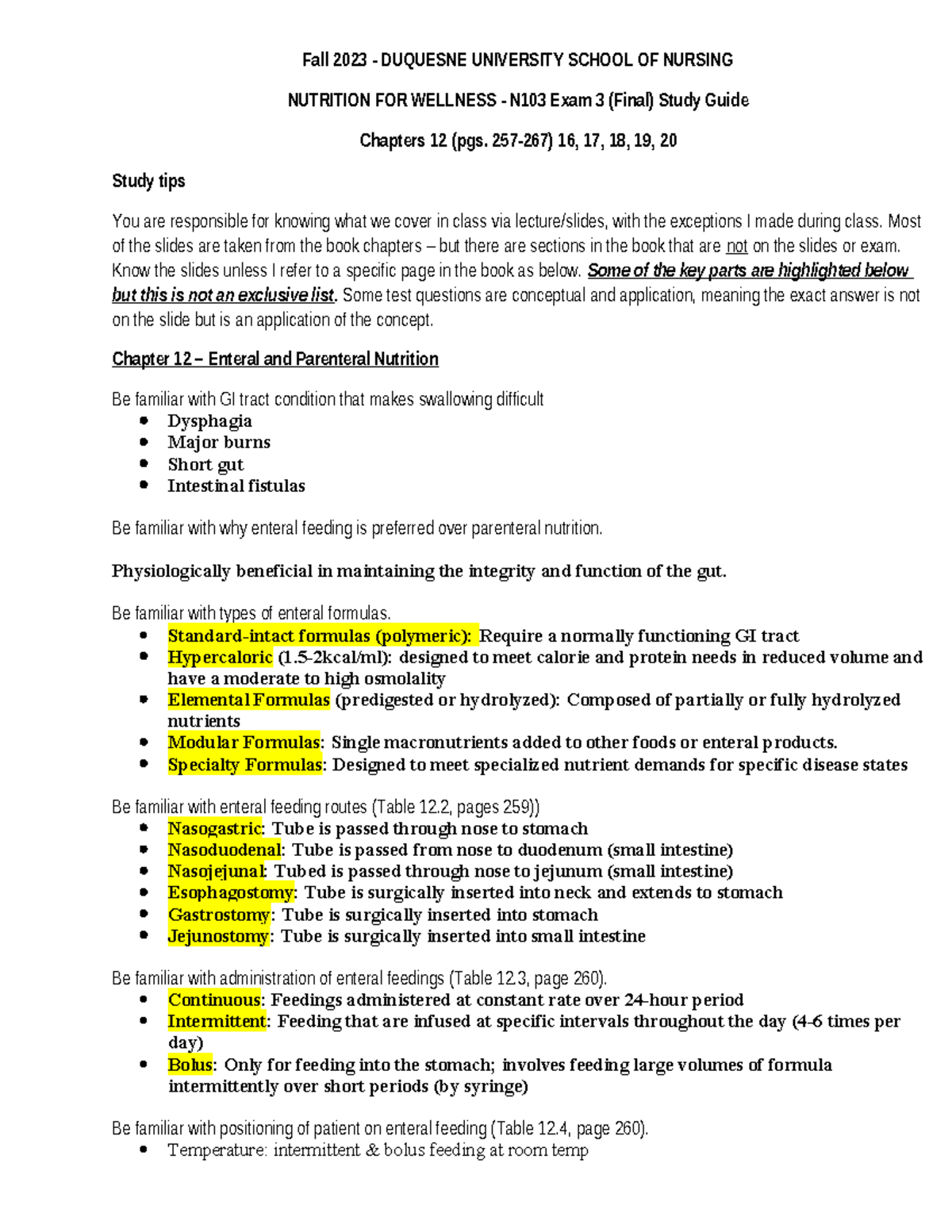 Exam 4-Final Study Guide - Fall 2023 - DUQUESNE UNIVERSITY SCHOOL OF 