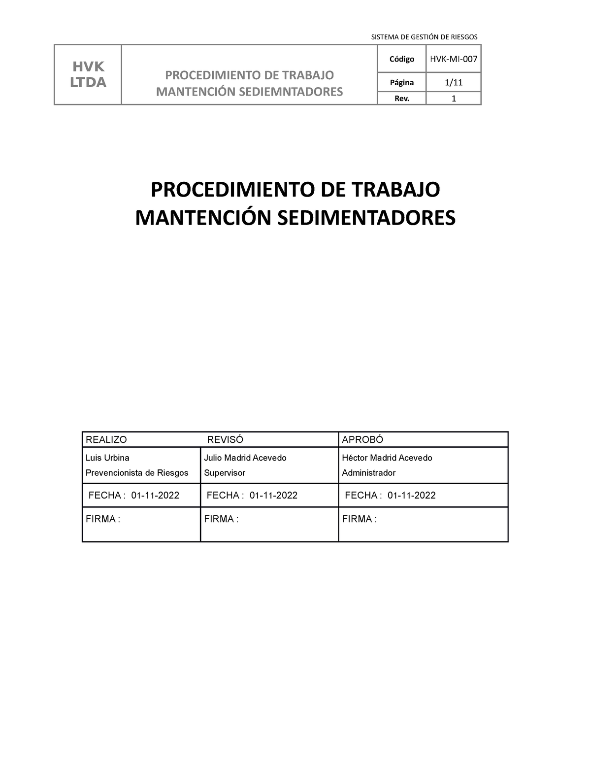 HVK-MI-007 Procedimiento Trabajos En Caliente - HVK LTDA PROCEDIMIENTO ...