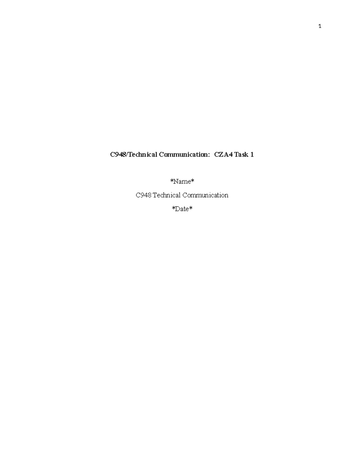 C948 Task 1 Work Scenario 2 - C948/Technical Communication: CZA4 Task 1 ...