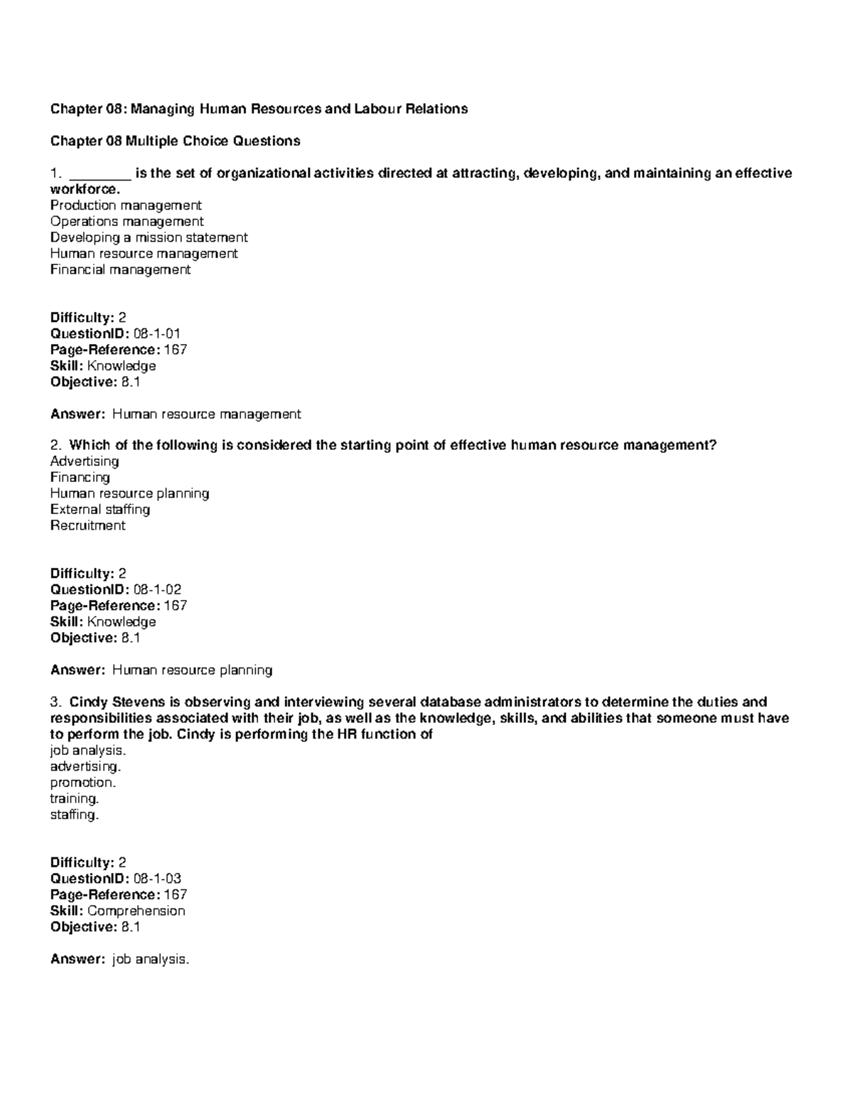 Chap 8 quiz - nnnnmmn - Chapter 08: Managing Human Resources and Labour ...