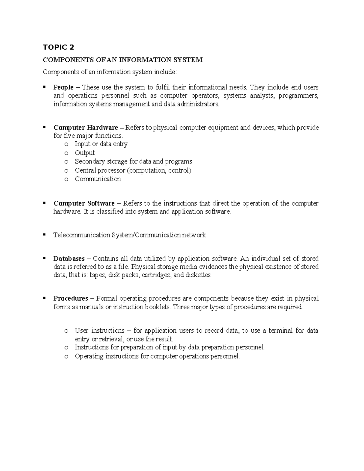 CIT 3305 Edmis Topic 2 Components OF Edmis - TOPIC 2 COMPONENTS OF AN ...