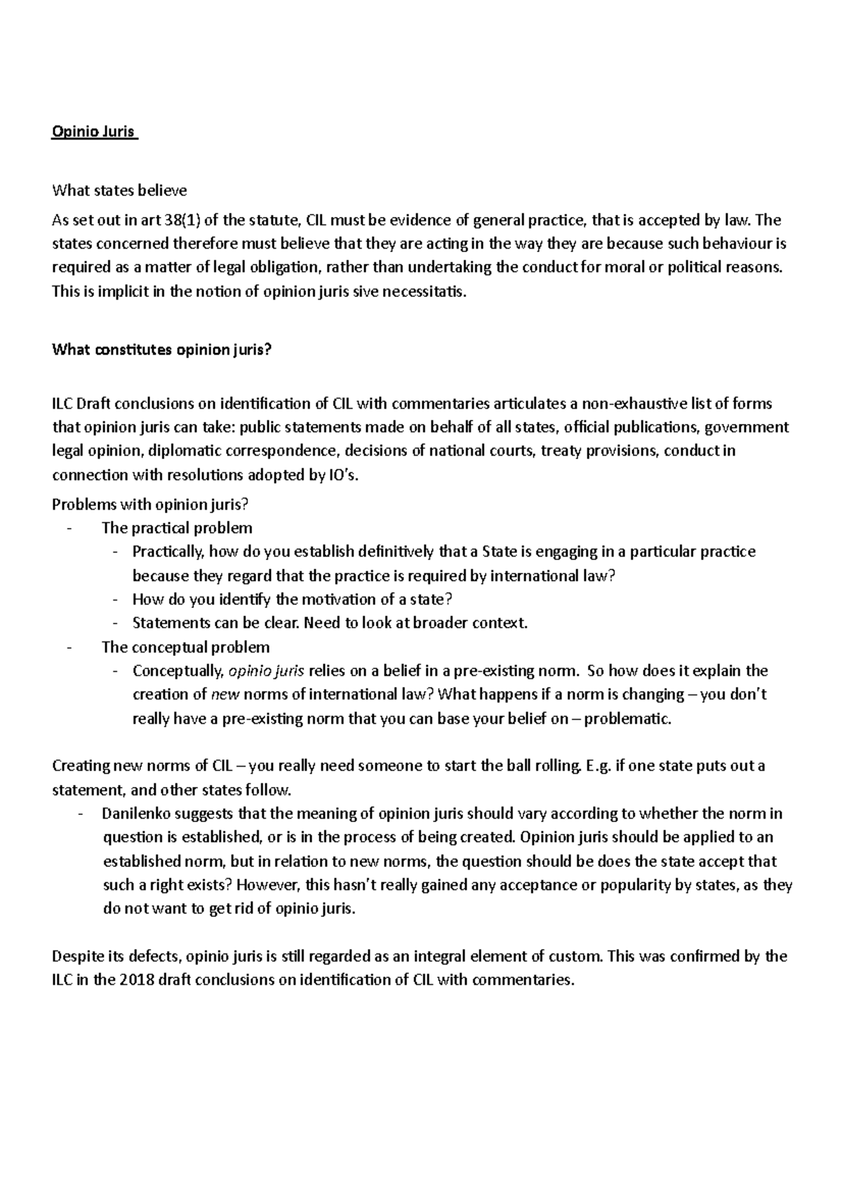 Sources Of International Law 2 Opinio Juris What States Believe As 