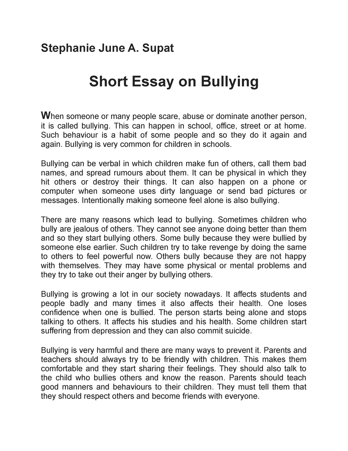 discursive essay about bullying