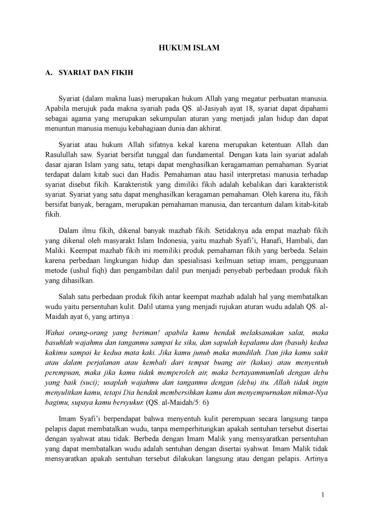 18. Hukum Islam - HUKUM ISLAM A. SYARIAT DAN FIKIH Syariat (dalam Makna ...