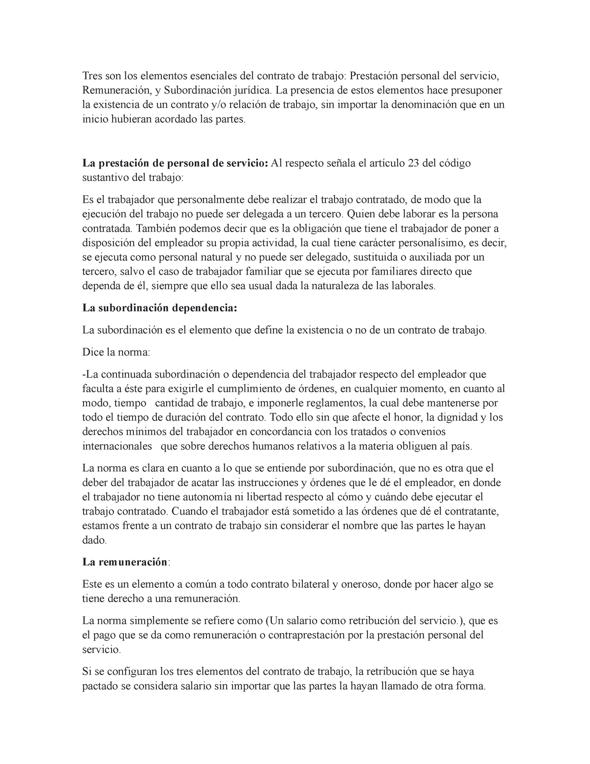 Elementos Esenciales Del Contrato De Trabajo Tres Son Los Elementos Esenciales Del Contrato De 0032