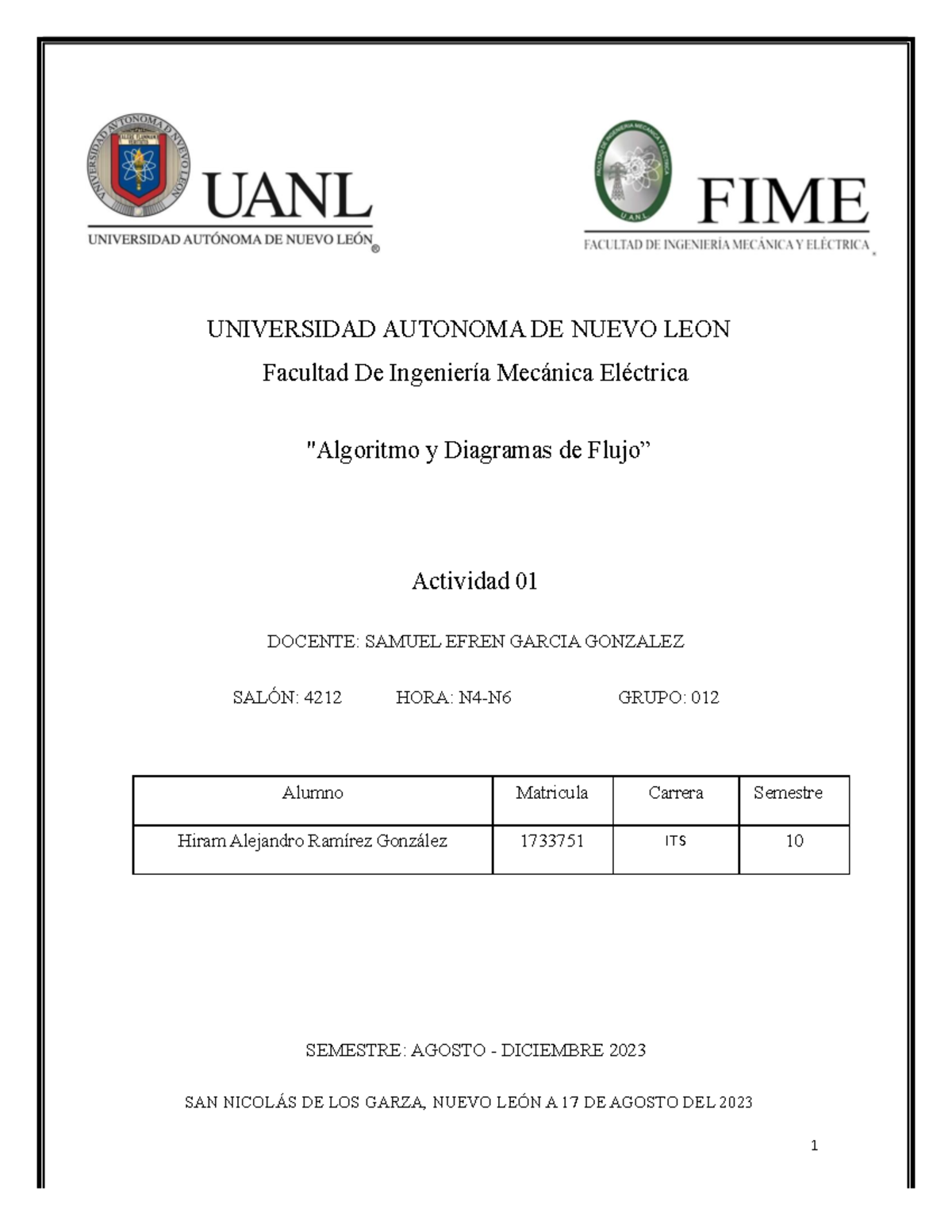 Actividad 1 - UNIVERSIDAD AUTONOMA DE NUEVO LEON Facultad De Ingeniería ...