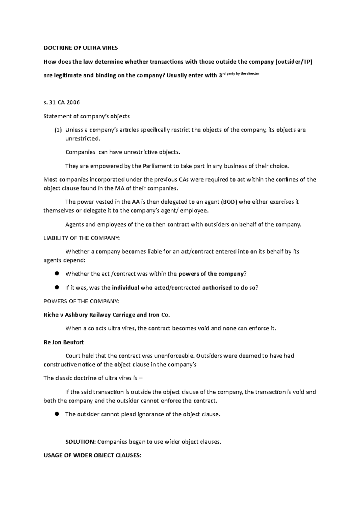 Law 1 - DOCTRINE OF ULTRA VIRES - DOCTRINE OF ULTRA VIRES How Does The ...