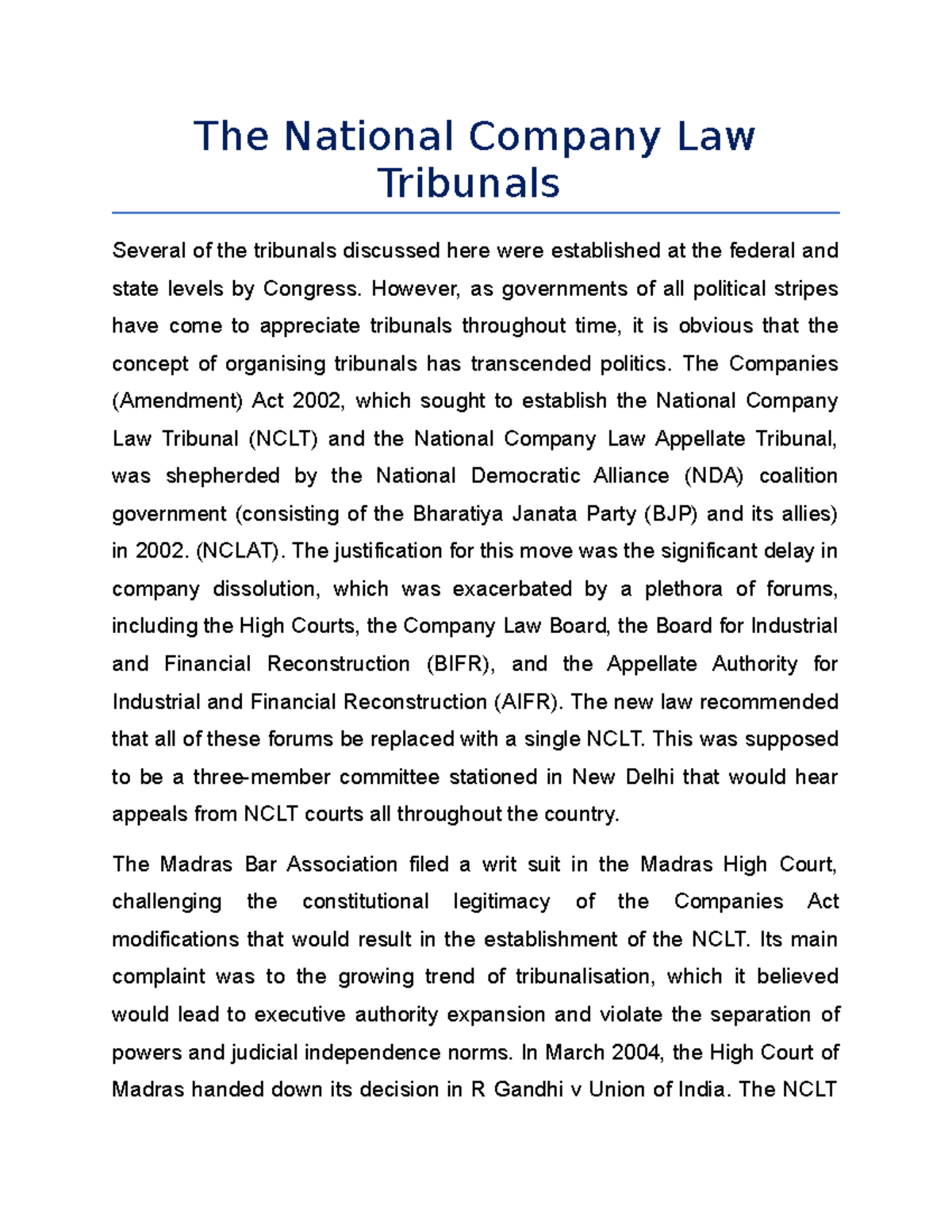 The National Company Law Tribunals - The National Company Law Tribunals ...