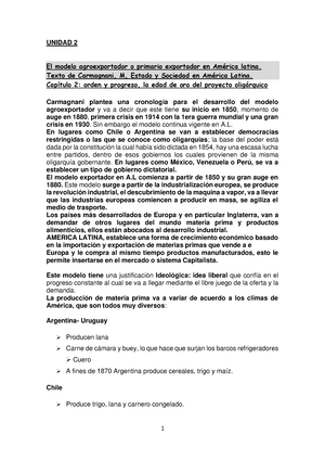 Historia unidad 2. nuevo - UNIDAD 2 El modelo agroexportador o primario  exportador en AmÈrica - Studocu