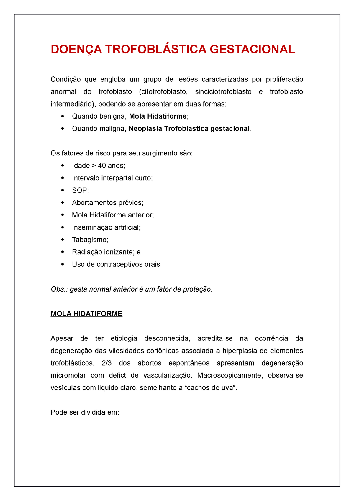 Doença Trofoblástica Gestacional DoenÇa TrofoblÁstica Gestacional Condição Que Engloba Um 