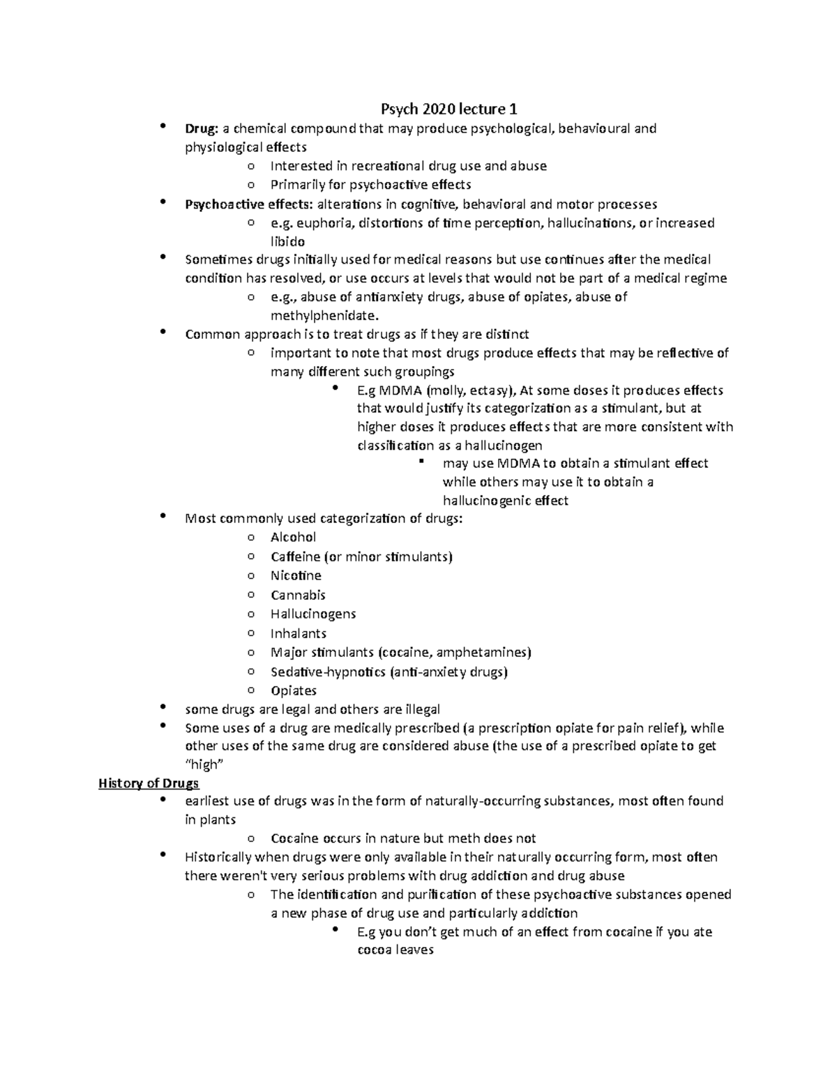 Psych 2020 Drugs And Behaviour Lecture 1 - Psych 2020 Lecture 1 Drug: A 