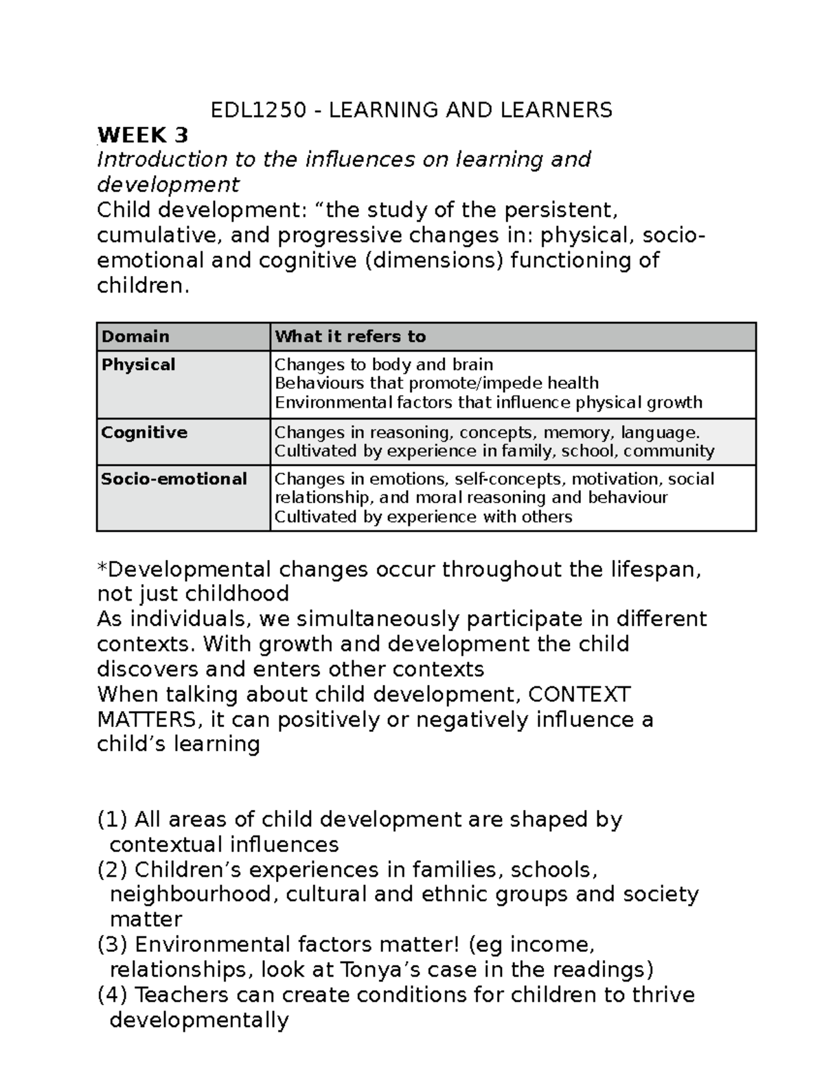Week 3 - Lecture notes 3 - EDL1250 LEARNING AND LEARNERS WEEK 3 ...
