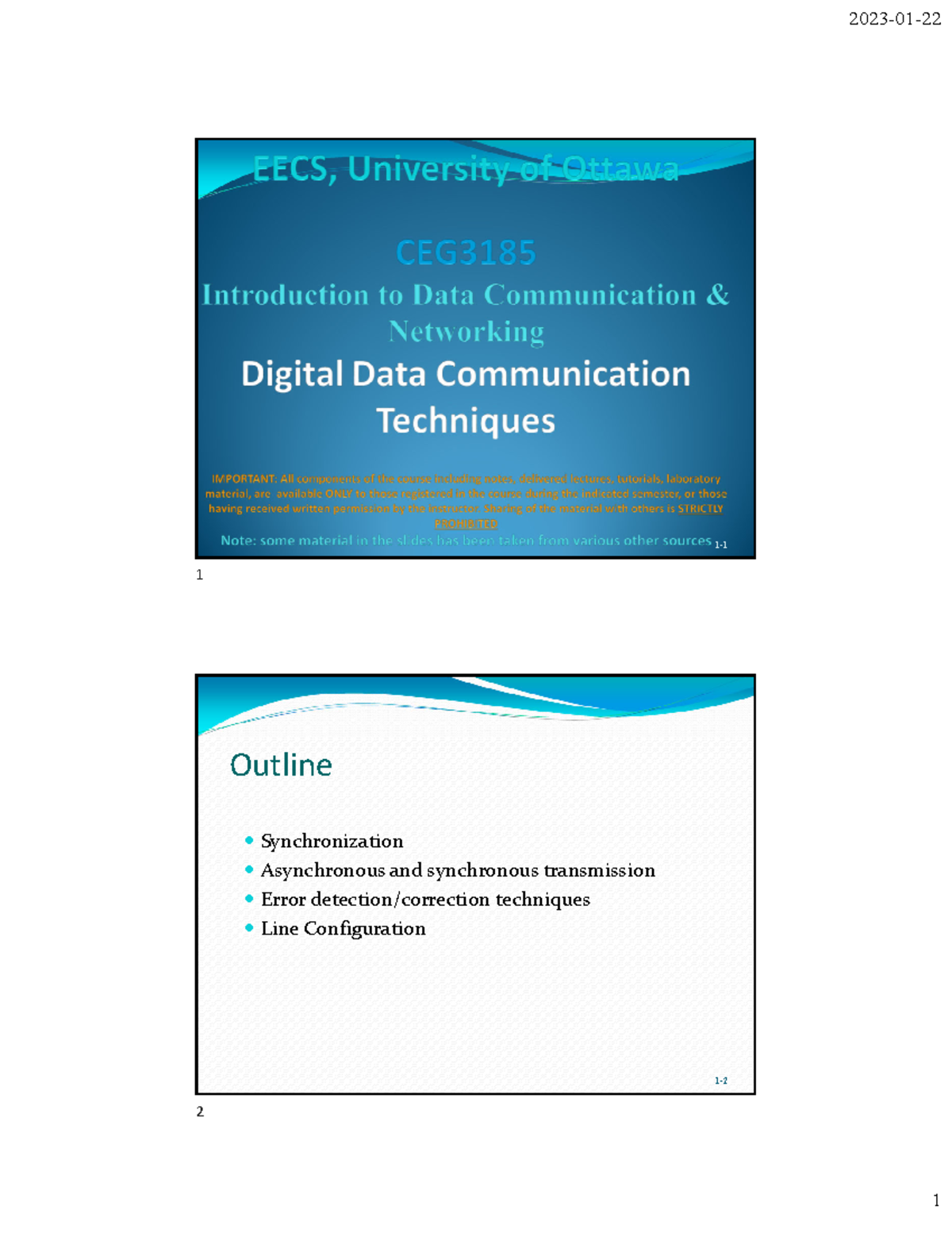 Digital Data Communication Techniques Plart 1 - 1- Outline ...