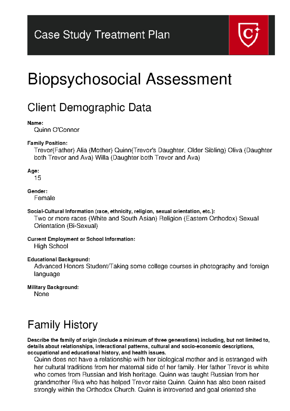 case study treatment plan