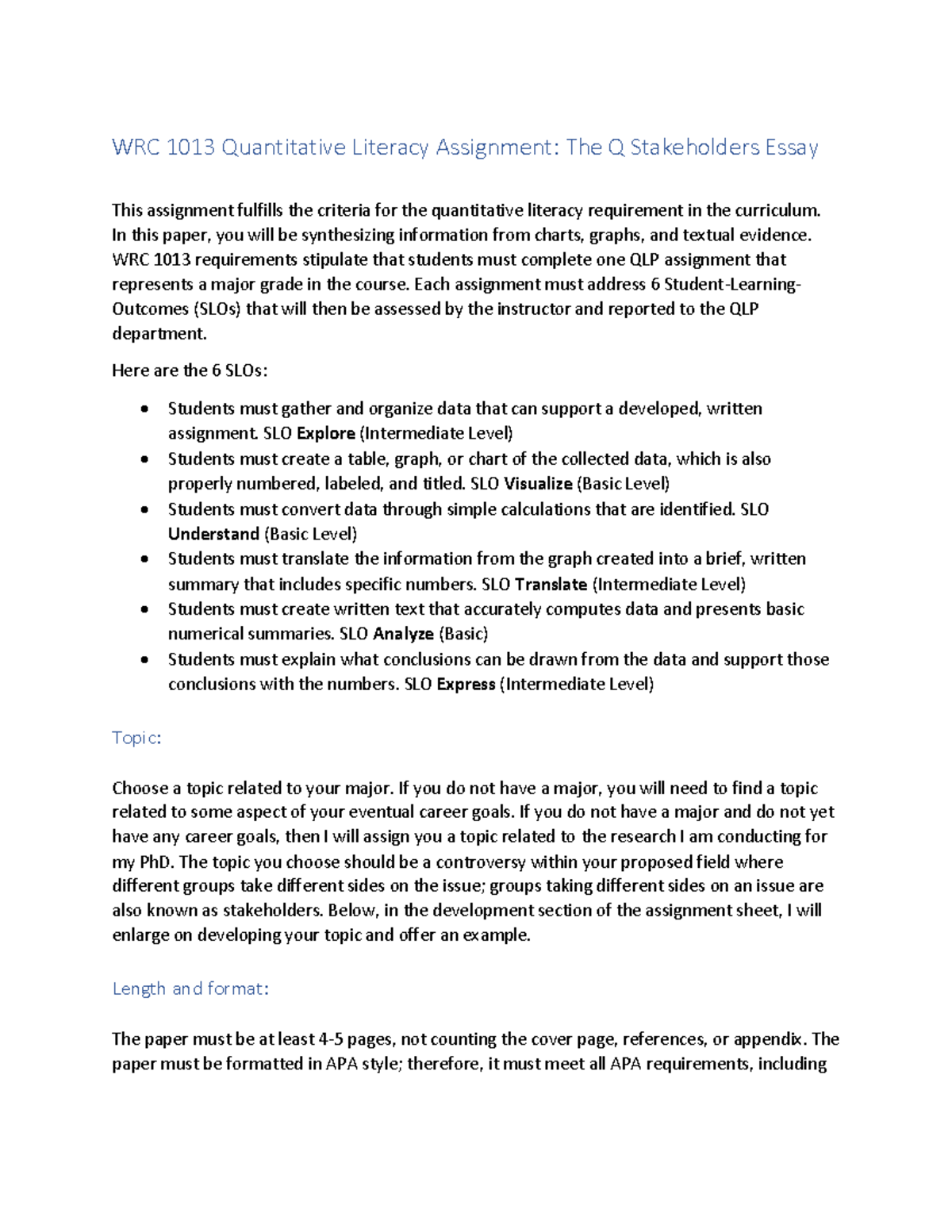Q Stakeholders assignment sheet rev2 Spring 2024 - WRC 1013 ...