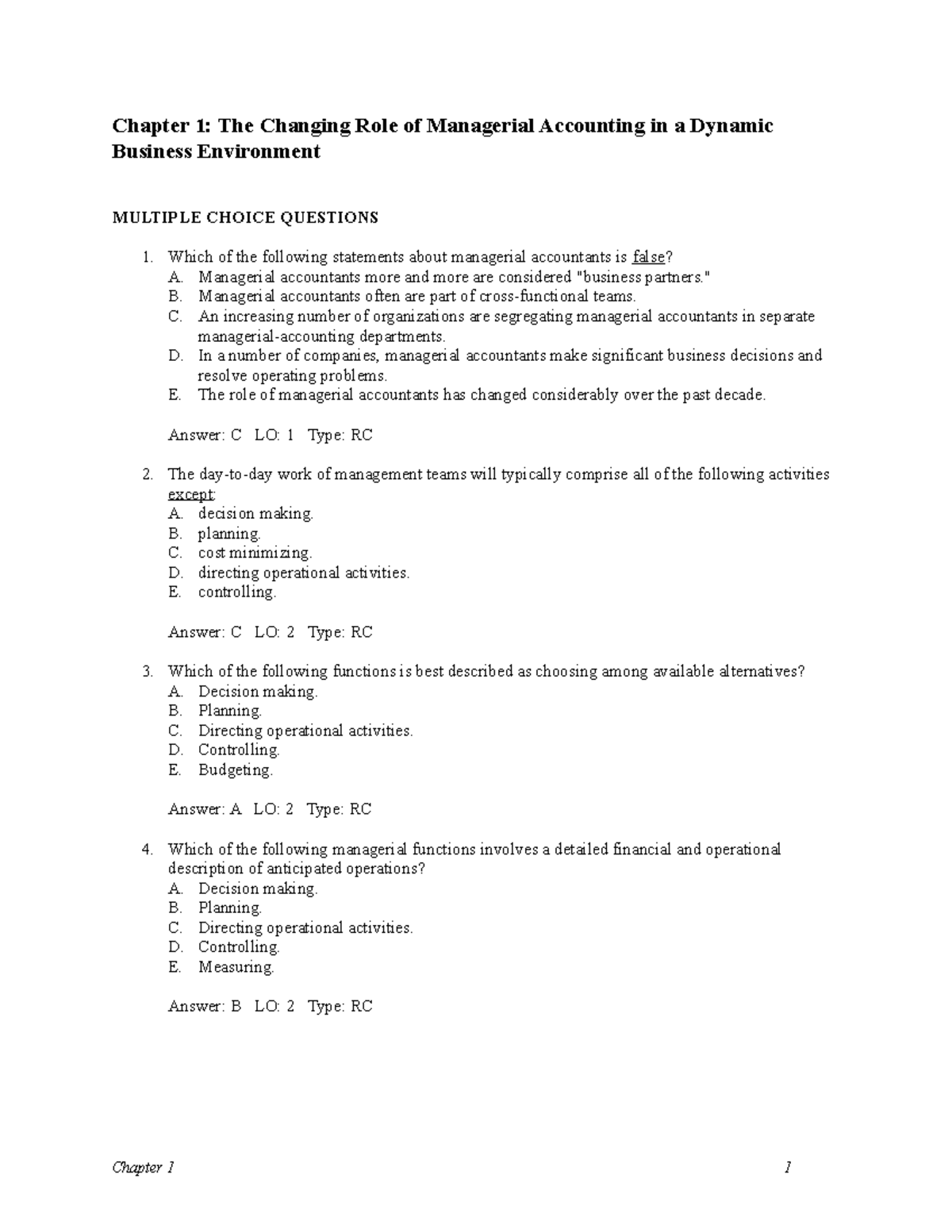 Chapter 01 - Summary Notes - Chapter 1: The Changing Role of Managerial ...