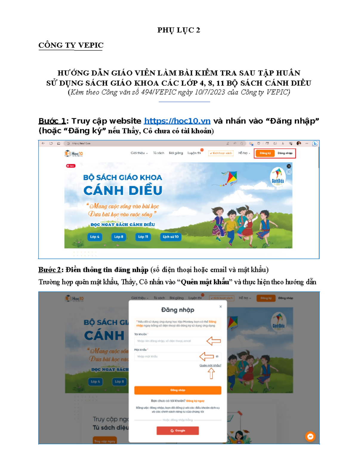 674.1.CANH DIEU - Huong dan kiem tra tap huan hoc10 - PHỤ LỤC 2 CÔNG TY ...