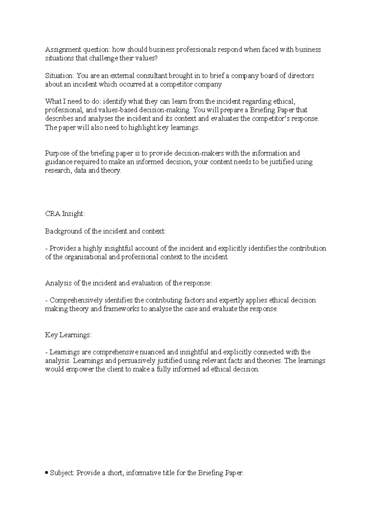 The task and notes - Assignment question: how should business ...