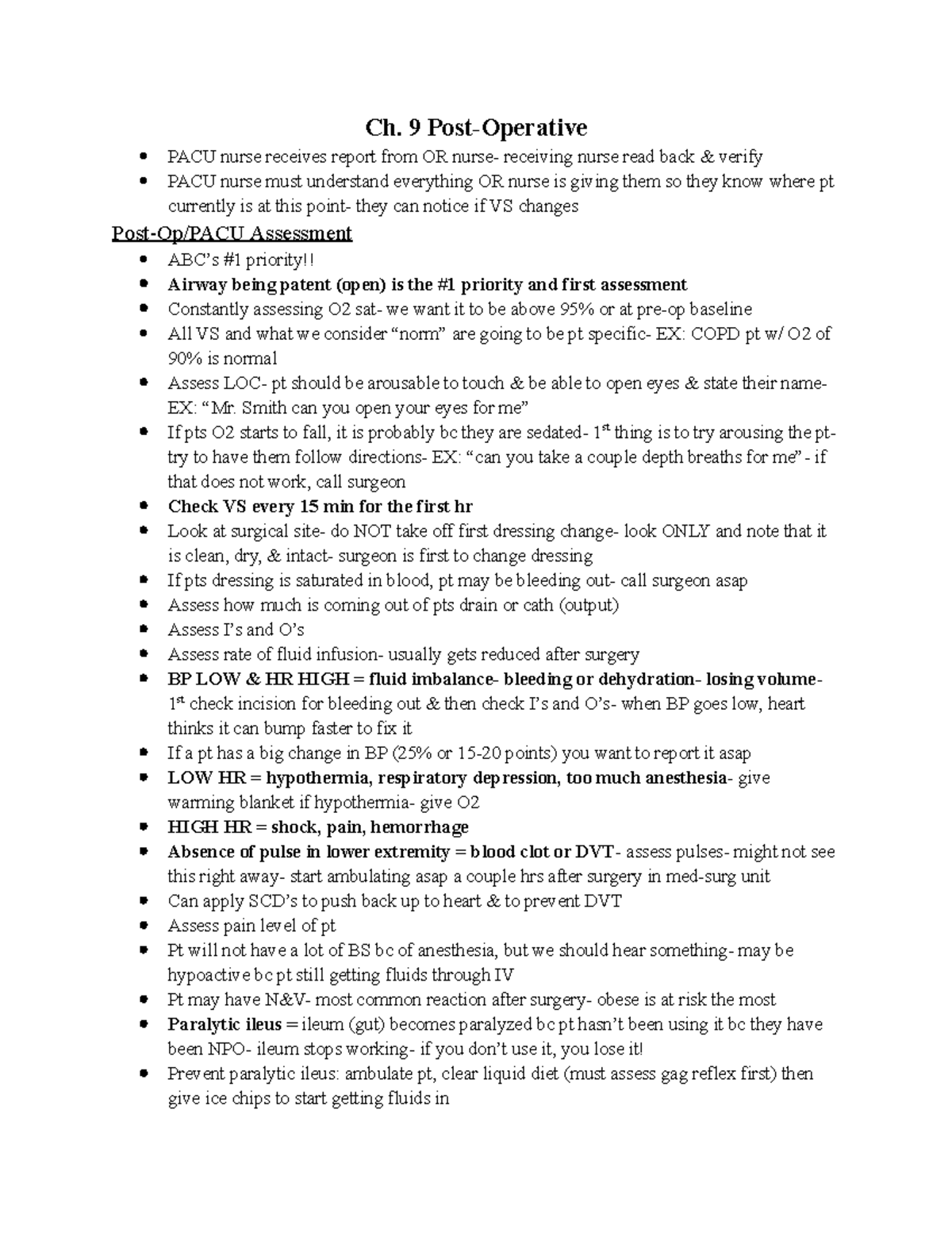 Chap 9 POST-OP EXAM Review - NUR170 - Studocu