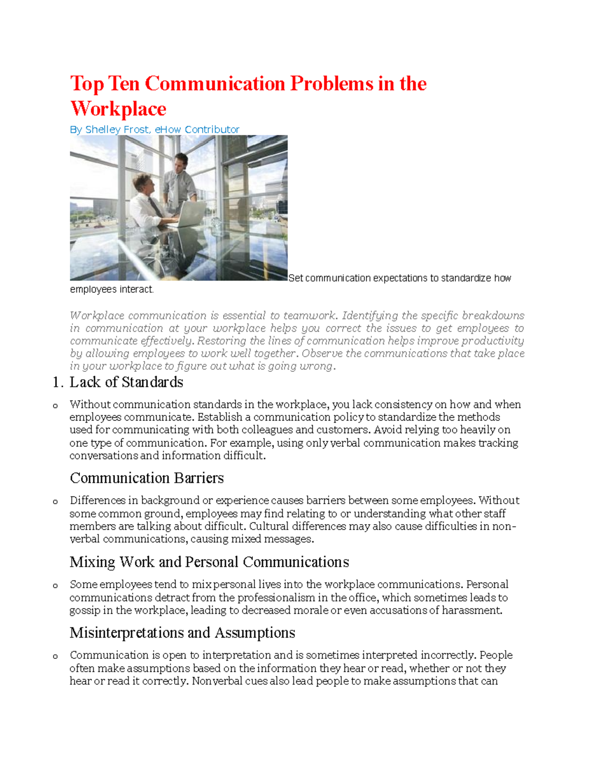 Communication Problems in the Workplace - Top Ten Communication ...