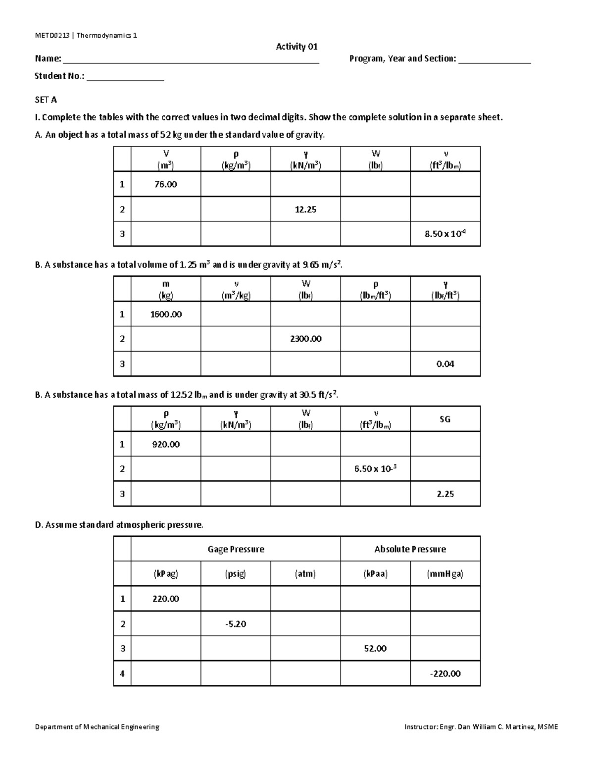 427823674 Activity - education - METD0213 | Thermodynamics 1 Department ...